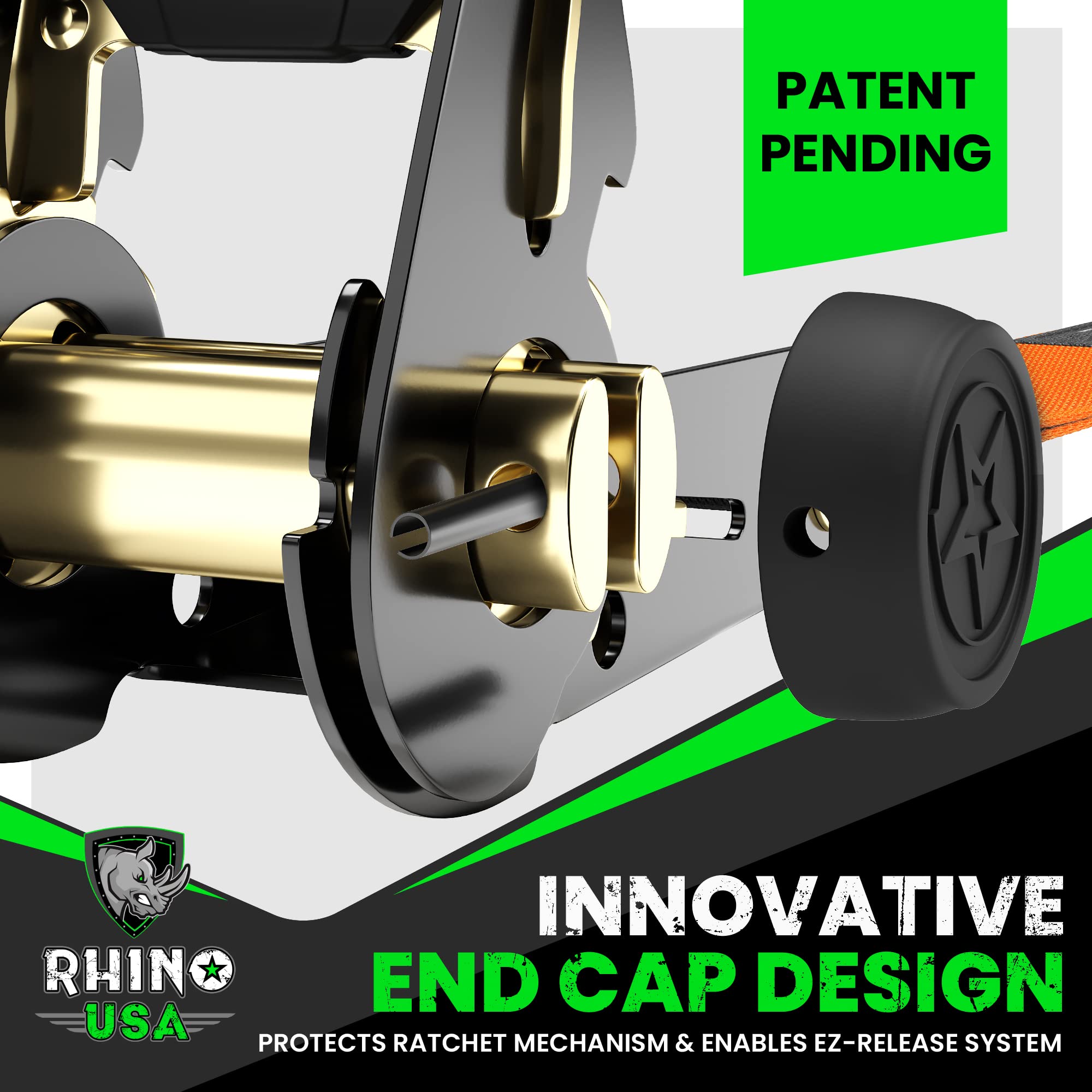 Rhino Usa Ratchet Tie Down Straps (4Pk) - 1,823Lb Guaranteed Max Break Strength, Includes (4) Premium 1 X 15' Rachet Tie Downs With Padded Handles. Best For Moving, Securing Cargo (Black 4-Pack)