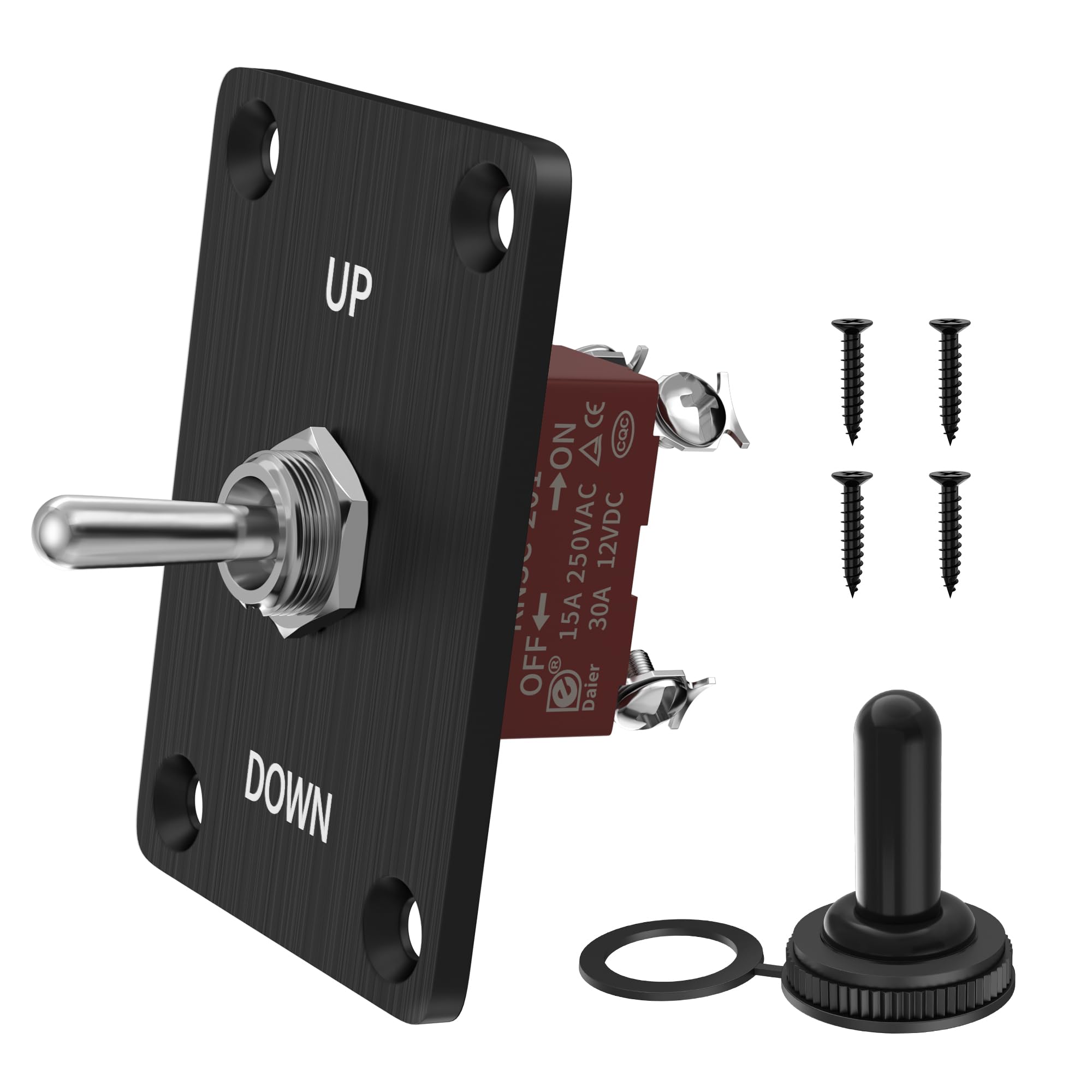 RVMARINEPAT Toggle Switch Waterproof ON/Off DPST 4 Pin 30A 12V DC 20A 120V AC Toggle Rocker Switch 2 Way with Mounting Panel Cov