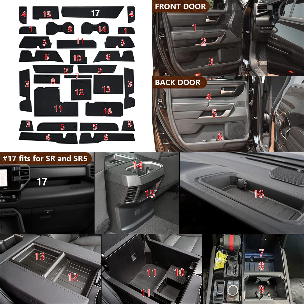 Muslogy Fits Tundra Accessories 2022 2023 2024 Premium Custom Interior Non-Slip Anti Dust Cup Holder Inserts 30 Pcs Set Center C