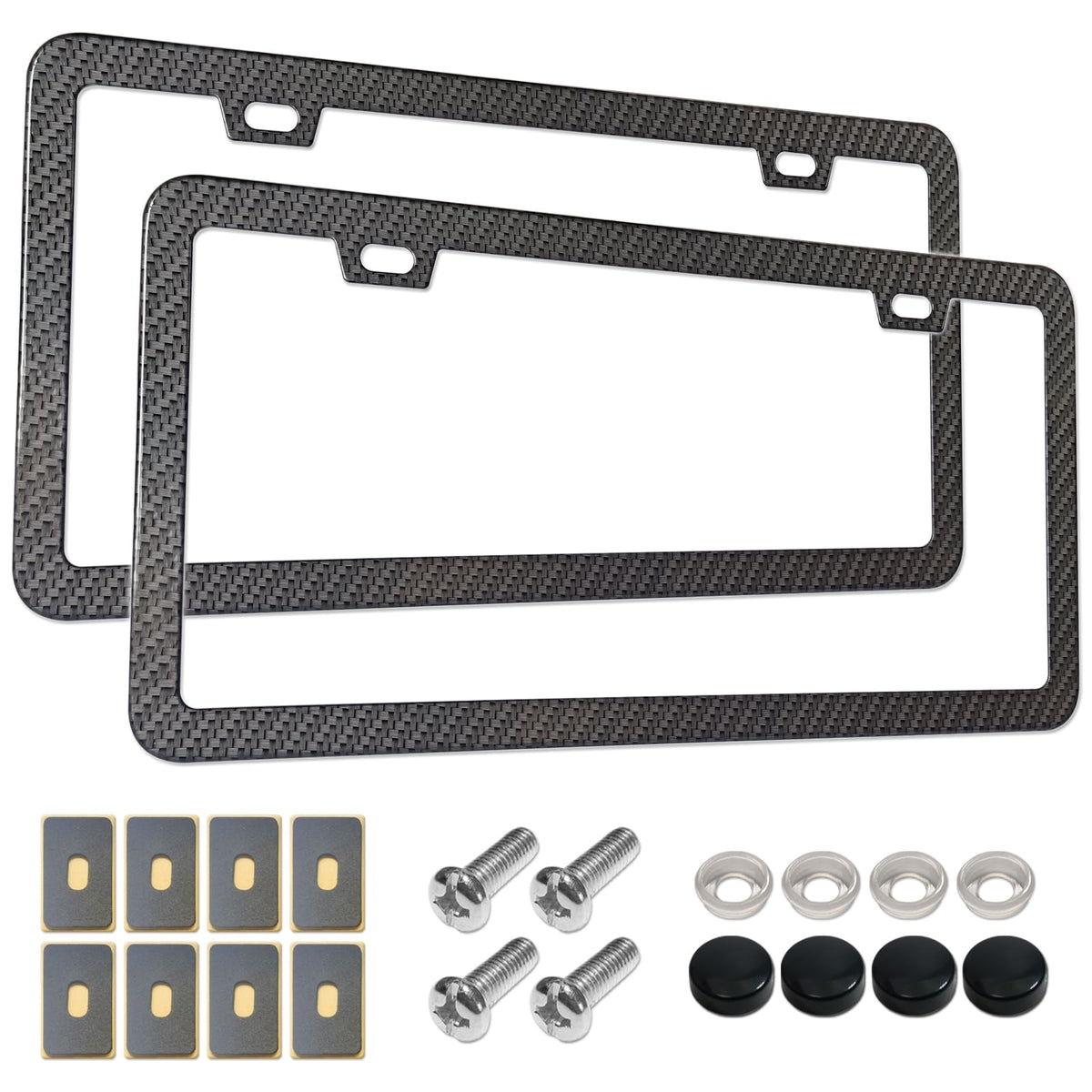 Aootf License Plate Frames Carbon Fiber- 2 Pack Black Aluminum Metal License Plate Holders Printing Carbon Fiber Pattern, 2 Hole License Plate Frame Kits, Fine Size Plate Frames For Women & Men