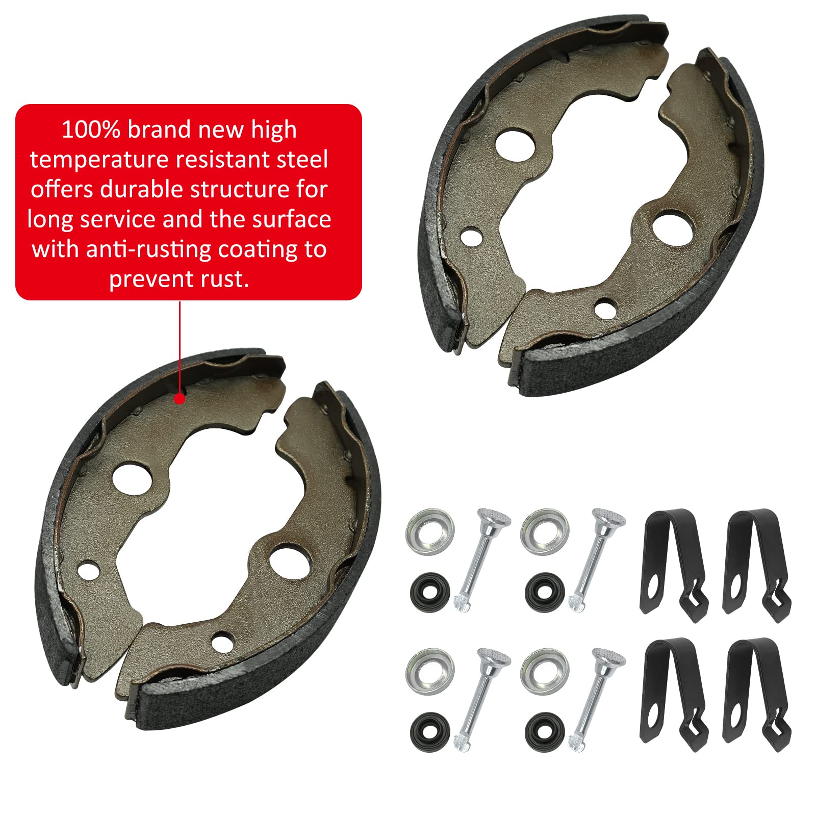 Javik Front Brake Shoes Springs Pins Kit For Honda Trx300Fw 4X4, Trx350, Trx400, Trx450, Trx500, Trx650 Atvs (1988-2005) - Organic (Non-Asbestos) Material - 24 Items