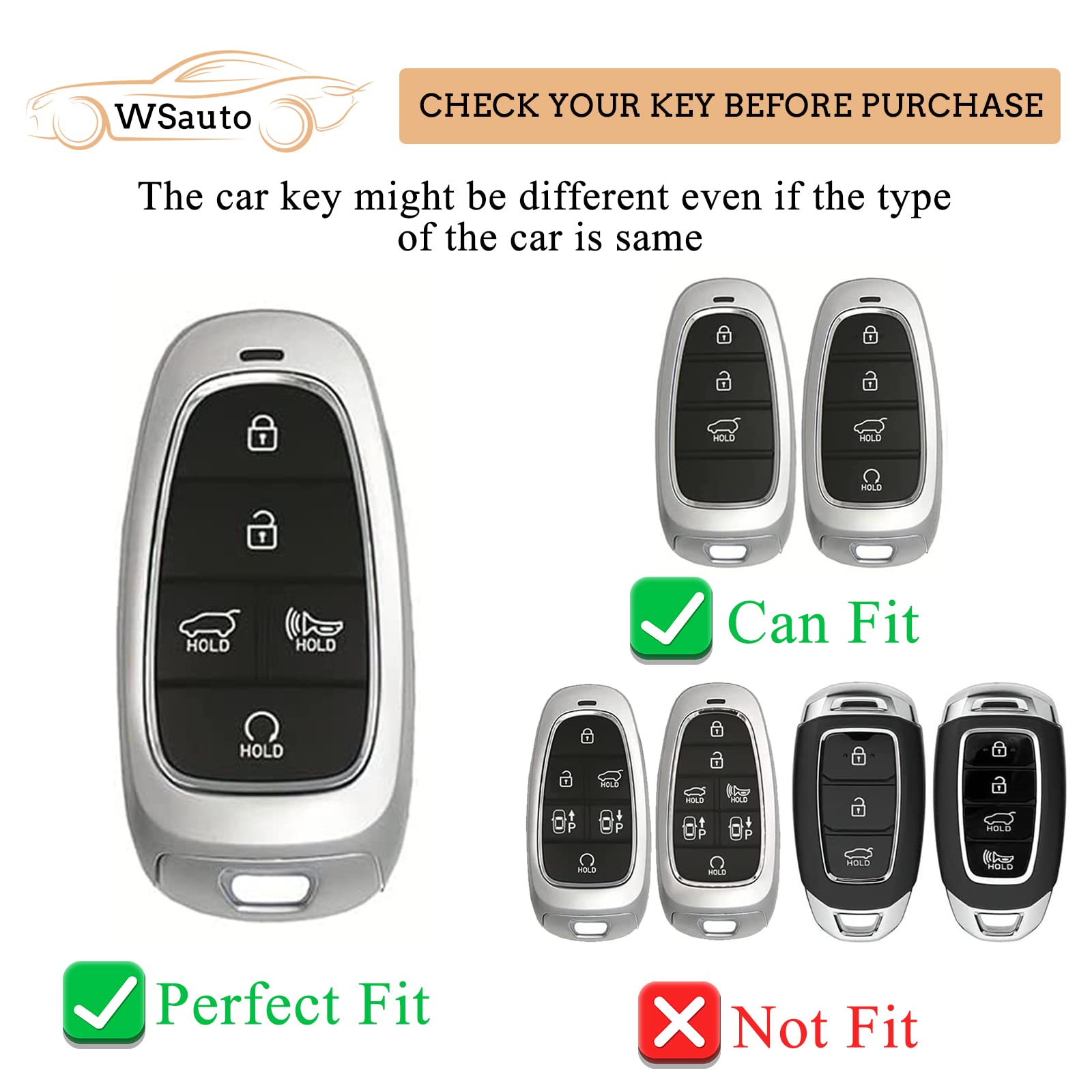 Wsauto For Hyundai Key Fob Cover Soft Tpu Protection Car Key Case Shell With Fashion Gold Bling Keychain Compatible With 2020-20