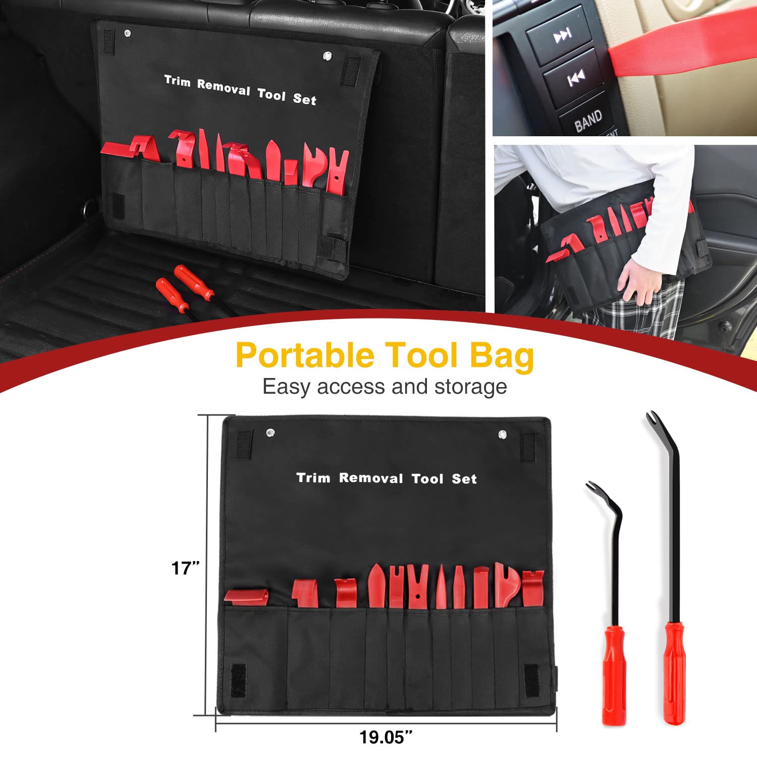 GOOACC Nylon Bumper Fastener Rivet Clips Car Clip Panel Audio Video Dashboard Dismantle Kits Installer Removal Tool (13PCS Trim Removal Tool Set)