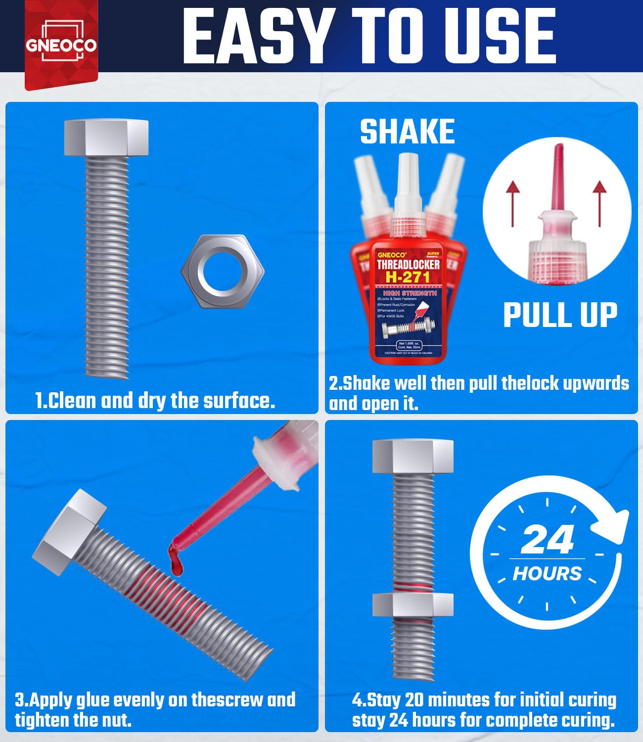 Threadlocker Blue And Red, Thread Lock Medium High Strength Lock Tight For Nuts, Bolts, Fasteners And Metals, Anaerobic Curing M