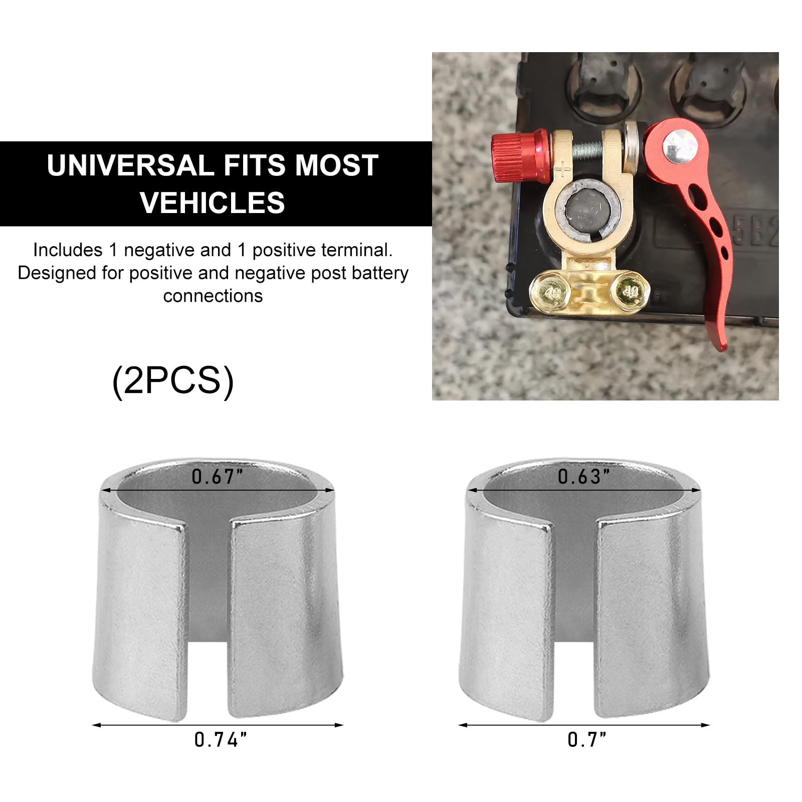 Wevdn 2 PCS Battery Post Shim Lead, Pure Lead Battery Terminal Adapter for Positive & Negative Post, Automotive Battery Terminal