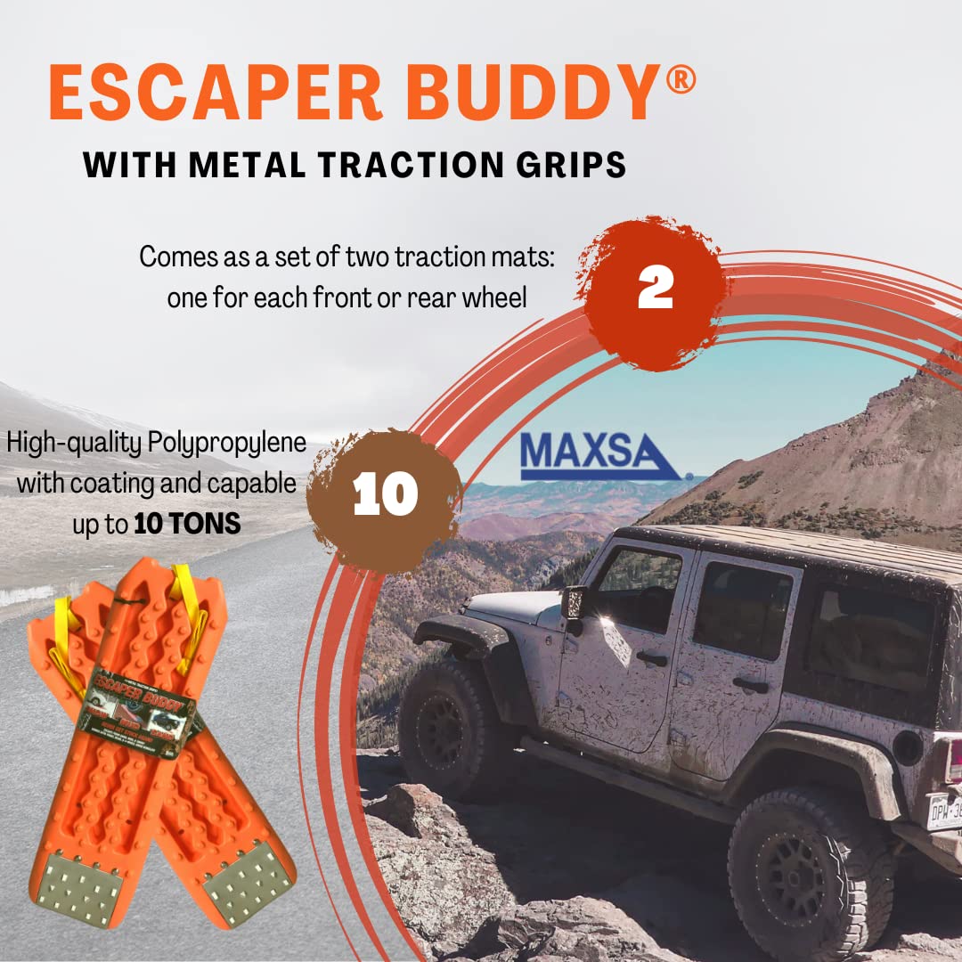 Maxsa 20322 Metal Gripped Escaper Buddy Traction Boards For Off-Road Mud, Sand, & Snow Vehicle Extraction, Bendable, Unbreakable