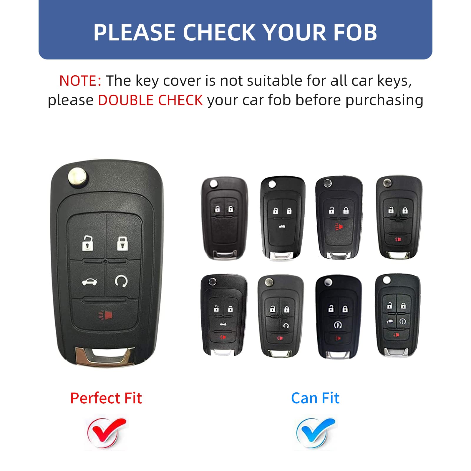 Offcurve For Chevy Key Fob Cover With Keychain, Car Key Case Fit For Chevrolet Chevy Gmc Buick Encore Terrain Malibu Camaro Cruze Impala Equinox Volt Spark Sonic Car Smart Key Accessories, Blue