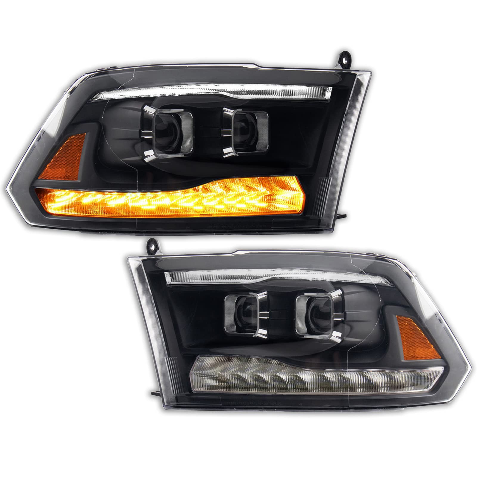 Trq Performance Projector Headlight Set Black Led Bar For 2009-2022 Dodge Ram 1500 2500 3500 Truck