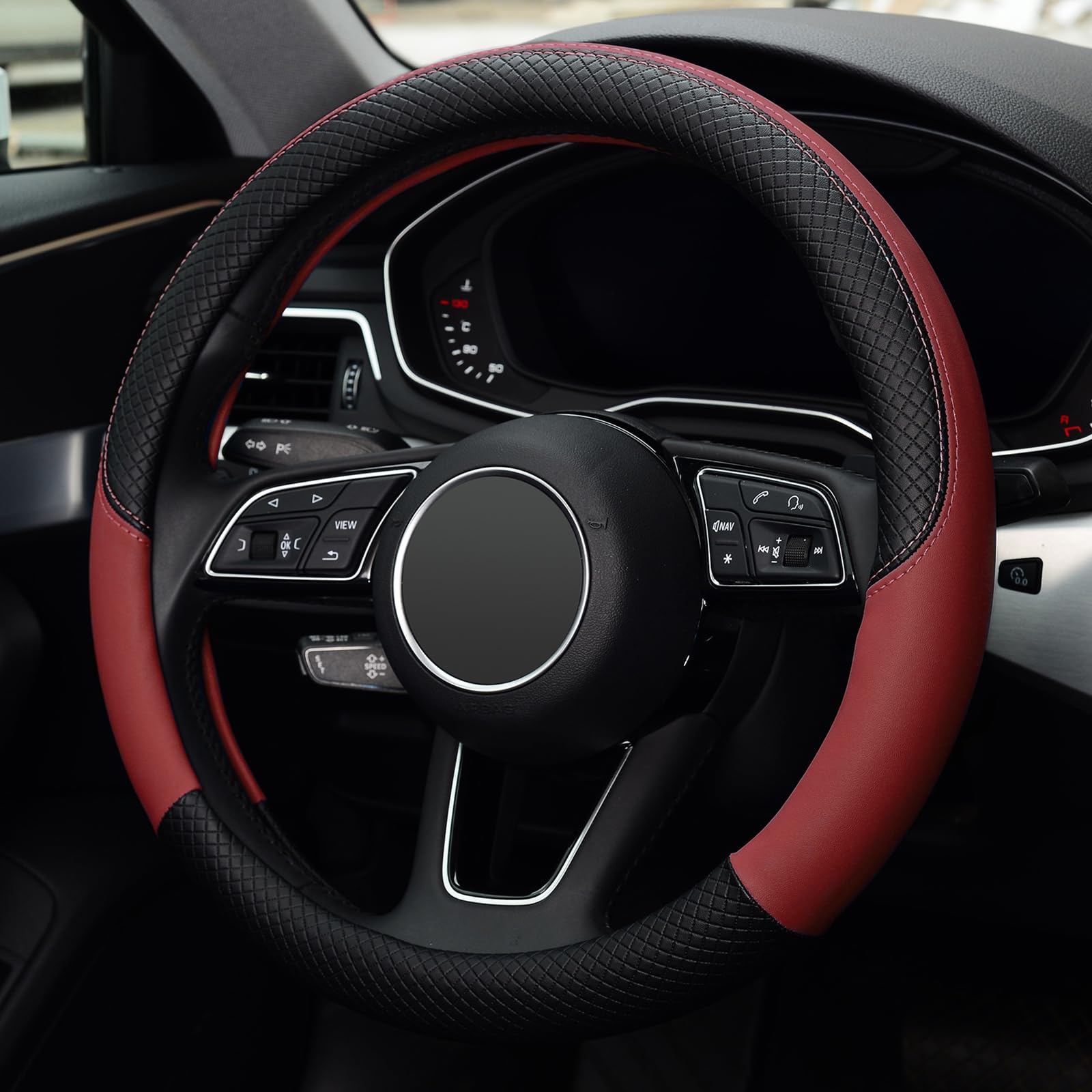 Labbyway Steering Wheel Cover, Universal 15 Inch Microfiber Leather Car Wheel Protecto, Skidproof, Stable, Warm In Winter And Cool In Summer (Claret)