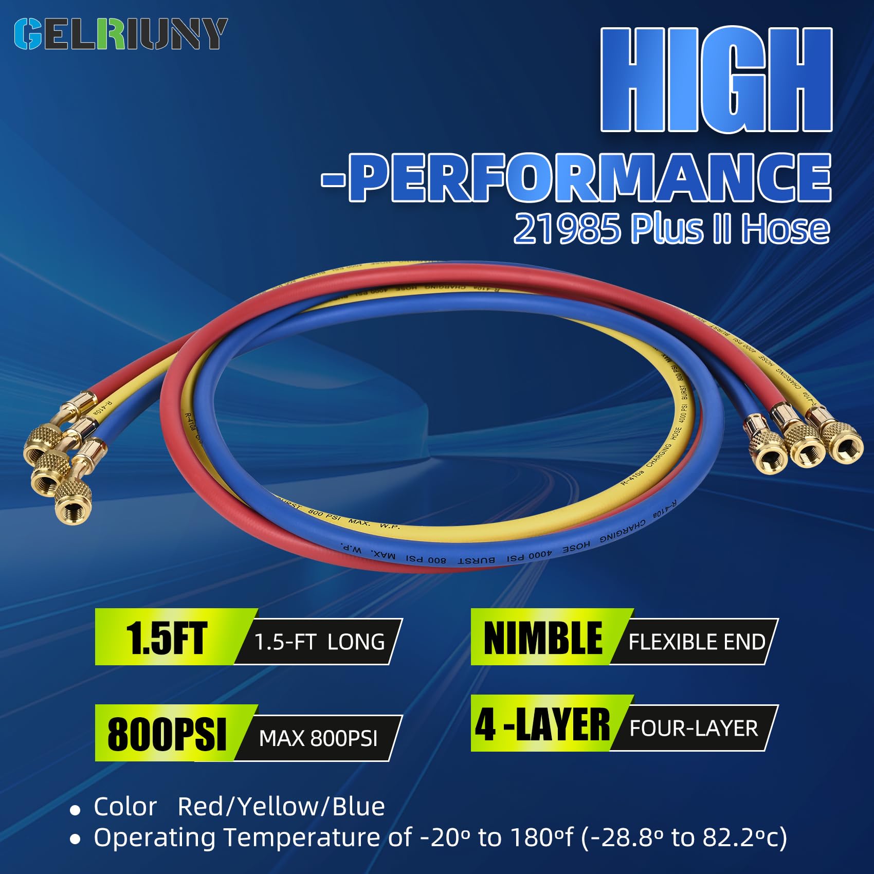 2025 Upgrade 21985 Plus II 1/4 Refrigerant Charging Hose, 60    (5FT), Standard 1/4 Flare Fittings, for R410A, R134A, R22 an