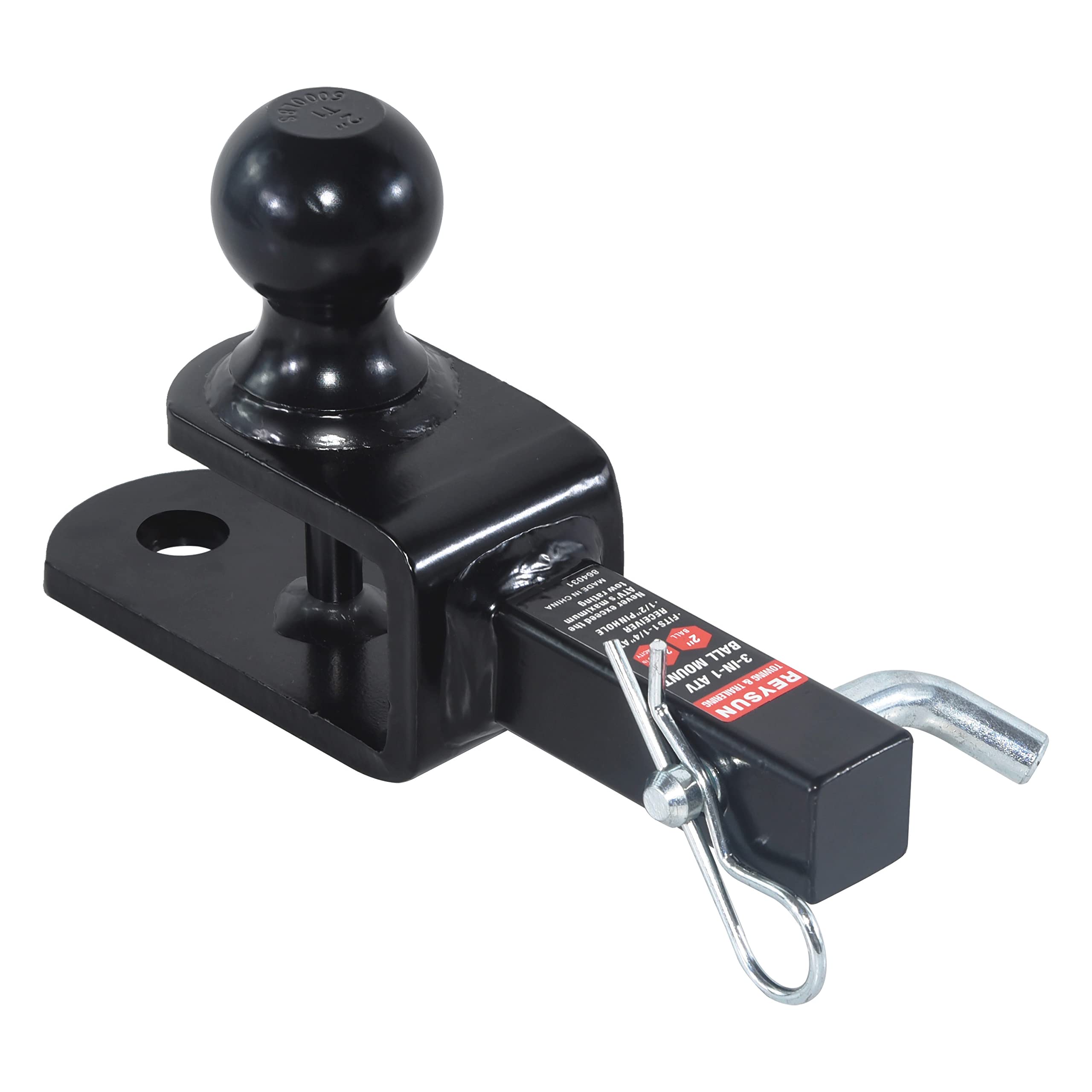 Reysun 864031 3 In 1 Atv/Utv Trailer Hitch Towing Ball Mount With 2 Inch Trailer Ball, Fits 1-1/4 Inch Hitch Receiver