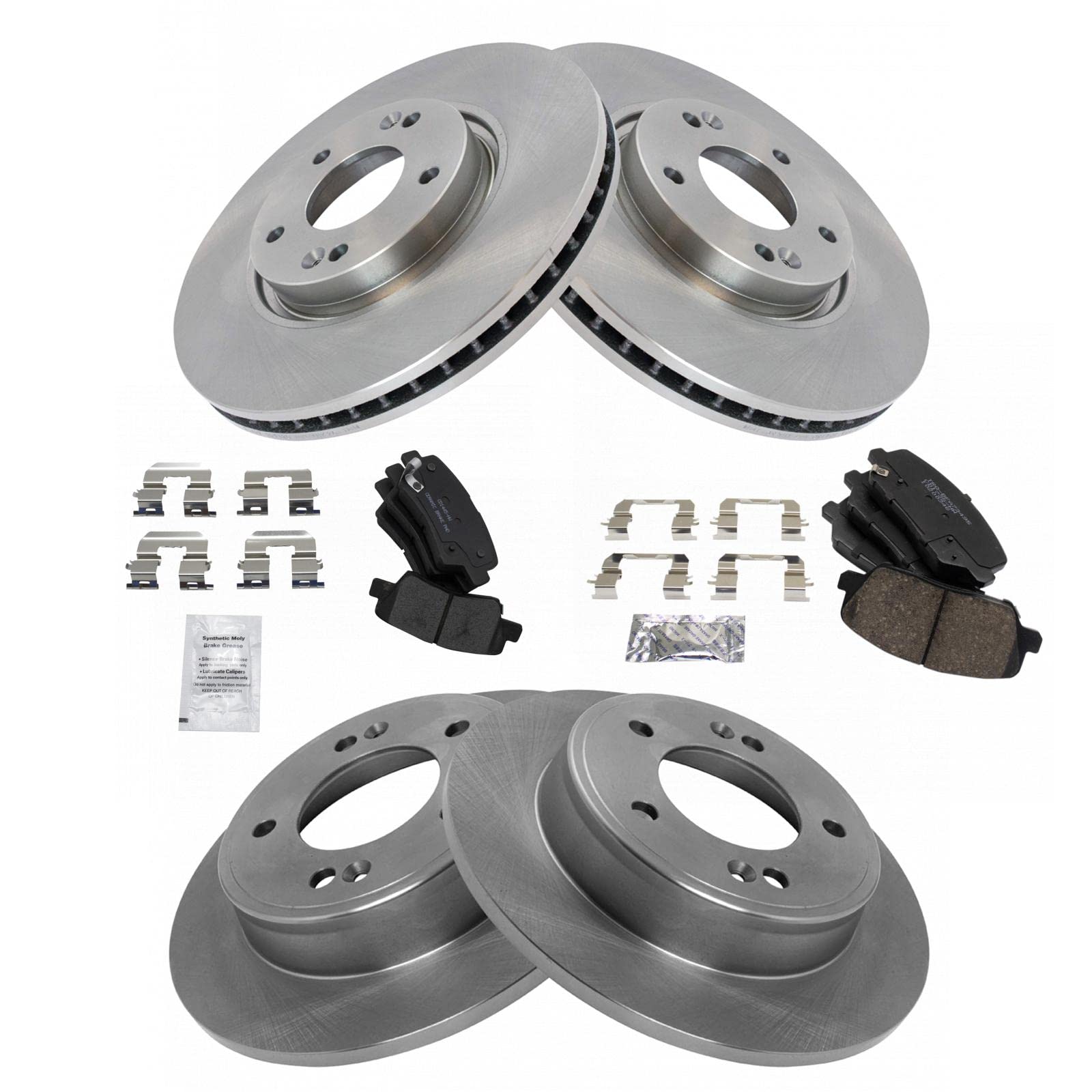 Trq Front And Rear Brake Pad & Rotor Kit Brake Pads Brake Rotor Ceramic Compatible With 2013-2015 Hyundai Veloster 2014-2016 Kia