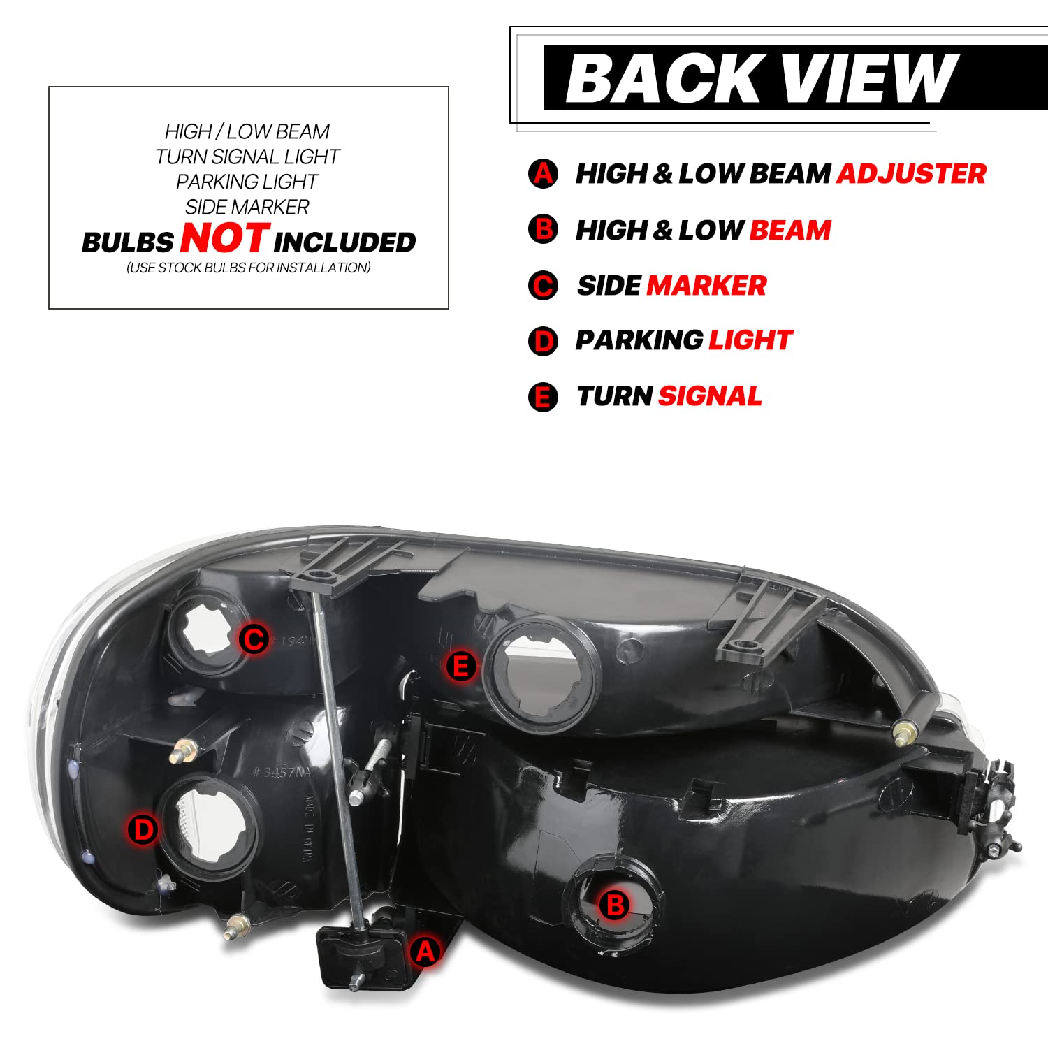 M-Auto Headlights Assembly Compatible With 95-01 Ford Explorer, 97 Mercury Mountaineer, Black Housing Clear Lens Clear Corner Oe Direct Replacement Headlamps