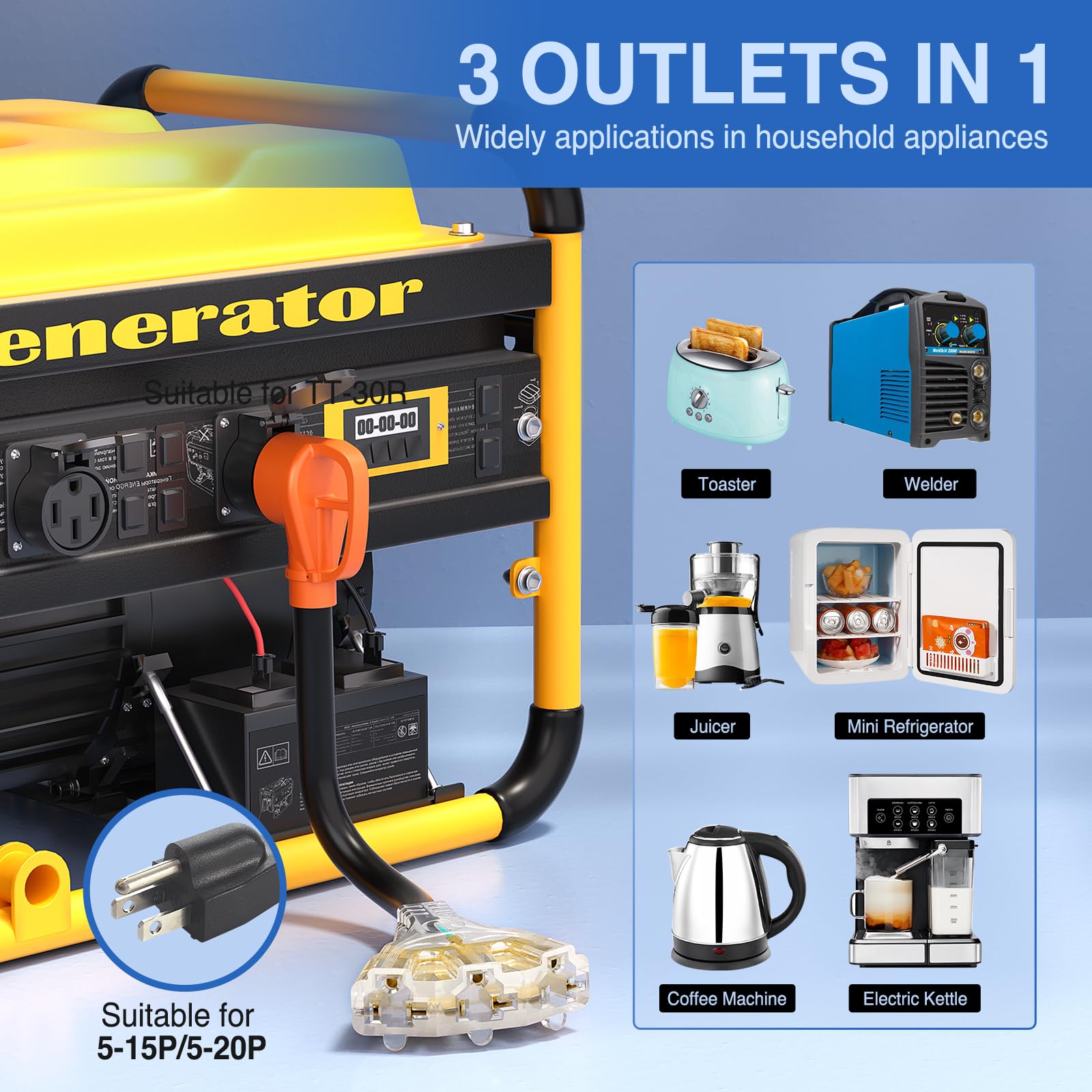 Nilight 30 Amp To 110V Rv Adapter Cord 30 A To 15A Rv Distribution Adapter Cord 3 Prong Tt-30P Male To 3X 5-15R/5-20R Female Etl