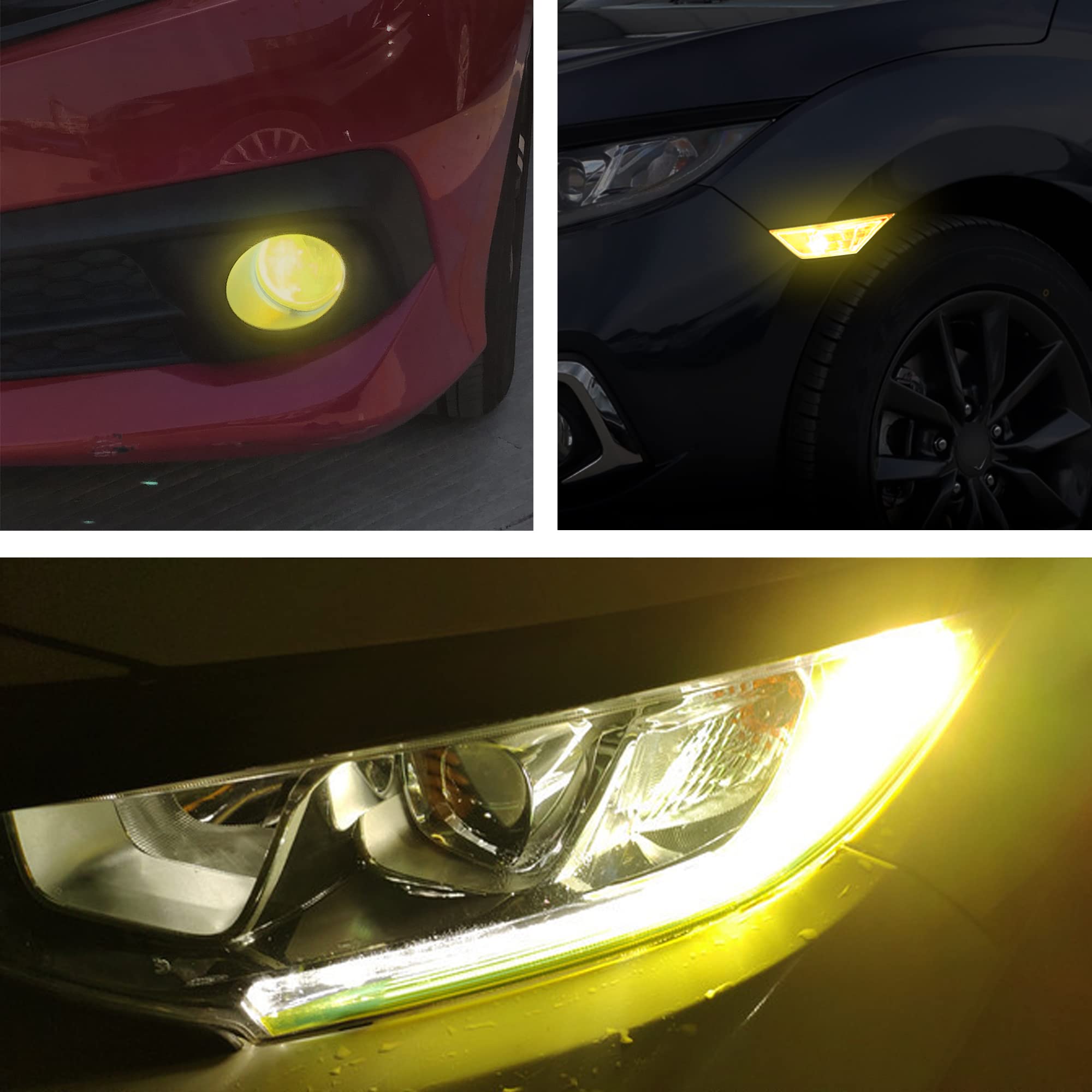 Tomall 3 Pair Vinyl Smoke Tint Fog Light Headlight Side Marker Light Film For Honda Civic 2016-2021 Fender Turn Signal Light Stickers Self Adhesive Decals Car Vinyl Smoke Stickers Decoration (Yellow)
