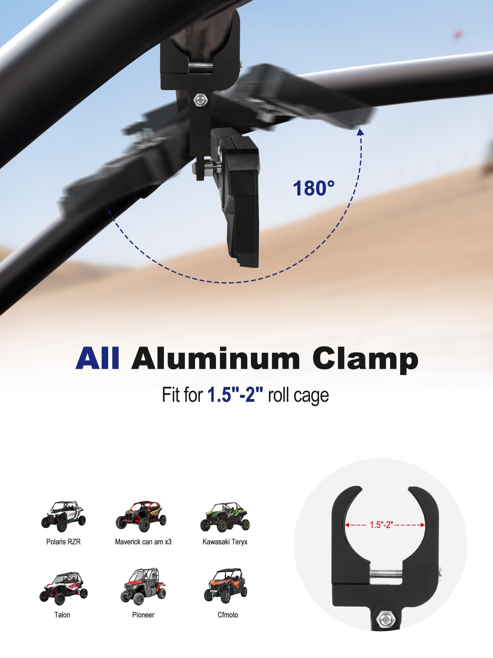 ZIDIYORUO UTV Rear View Mirror, HD SXS UTV Center Mirror with Aluminum Clamp fits 1.5''-2.0'' Roll Cage Mount, Compatible with P