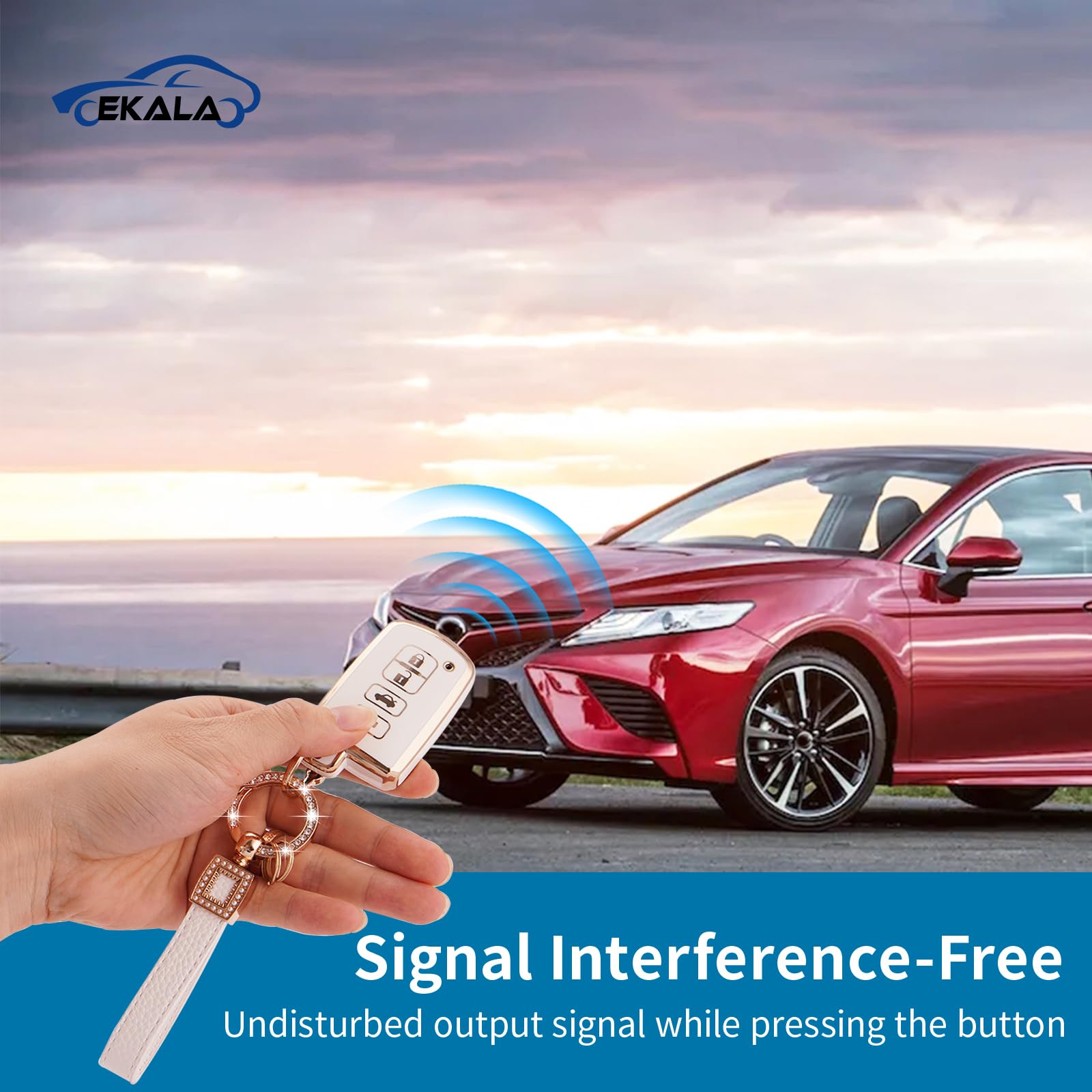 EKALA for Toyota Key Fob Cover with Leather Keychain Lanyard 4 Buttons Soft TPU Key Case Shell Fit for Toyota Camry Avalon Corol