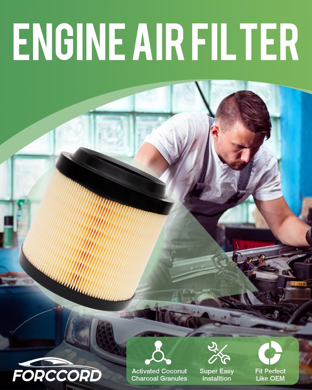 Forccord 2-Pack Engine Air Filter Fits For Ford Bronco 2021-2025 (2.3L/2.7L), Ford Ranger 2024 2025 2.3Lair Filter Replacement M