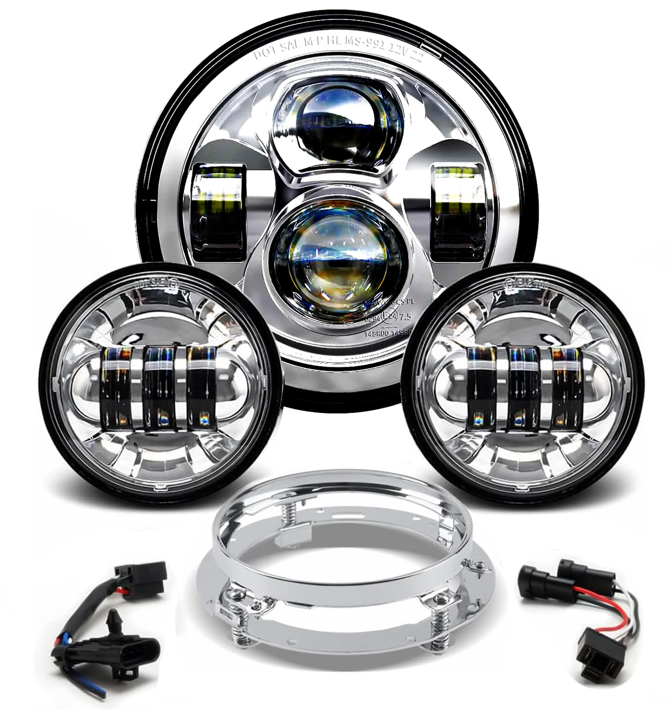 Tugwuetlwu New 7'' Led Headlight 4.5'' Auxiliary Fog Lights Kit For Motorcycle Accessories Compatible With Harley Davidson Stree
