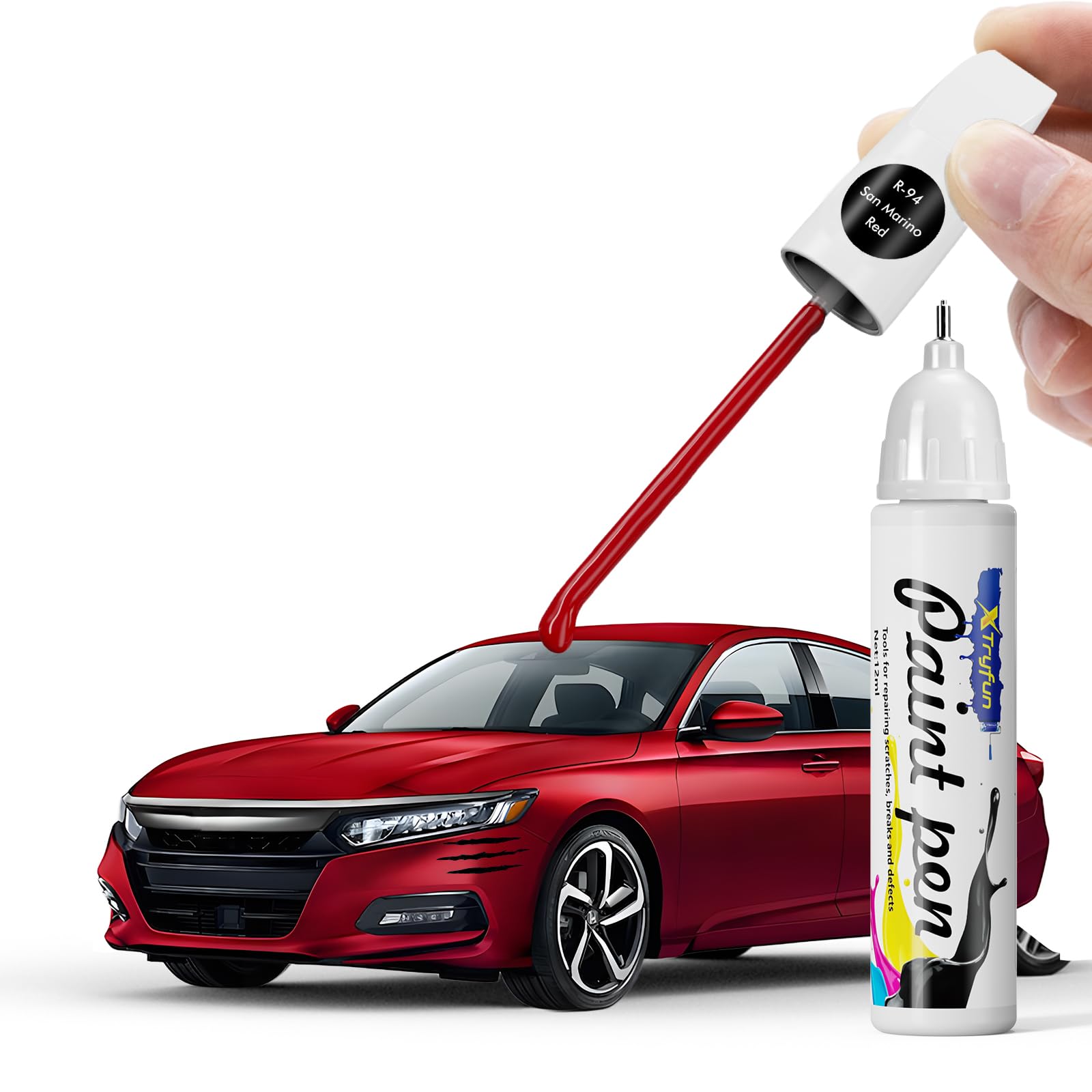 XTryfun San Marino Red (R-94) Touch Up Paint Compatible with Honda, DIY Car Paint Scratch Repair, Quick & Easy Fix Automotive Sc