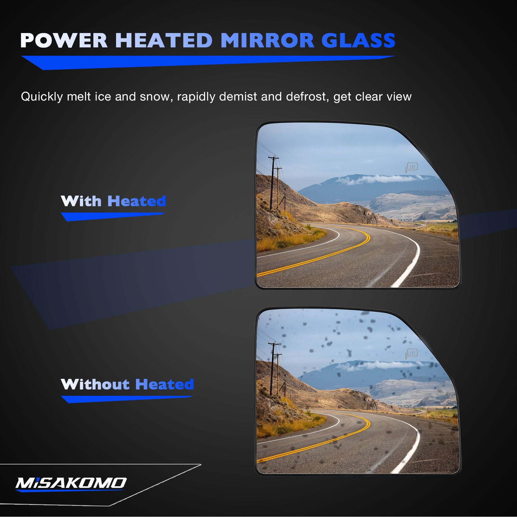Power Heated Upper Mirror Glass, Compatible with 2015-2022 Ford F150 Truck F250 F350 F450 F550 Super Duty, Replace FL3Z17K707G R