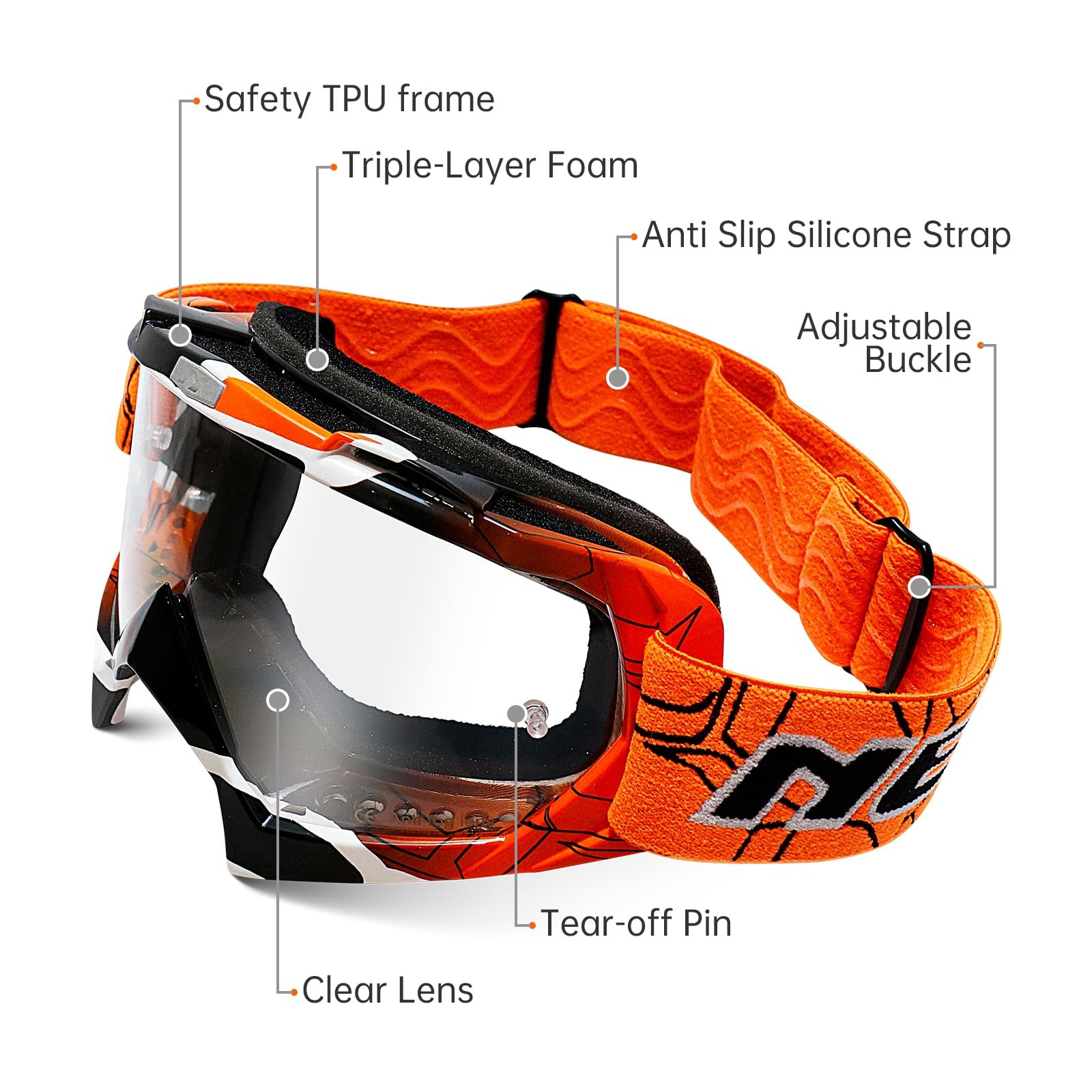 NENKI Dirt Bike Goggles for Women & Men - Adults Motorcycle MX Racing Goggles - Clear Lens