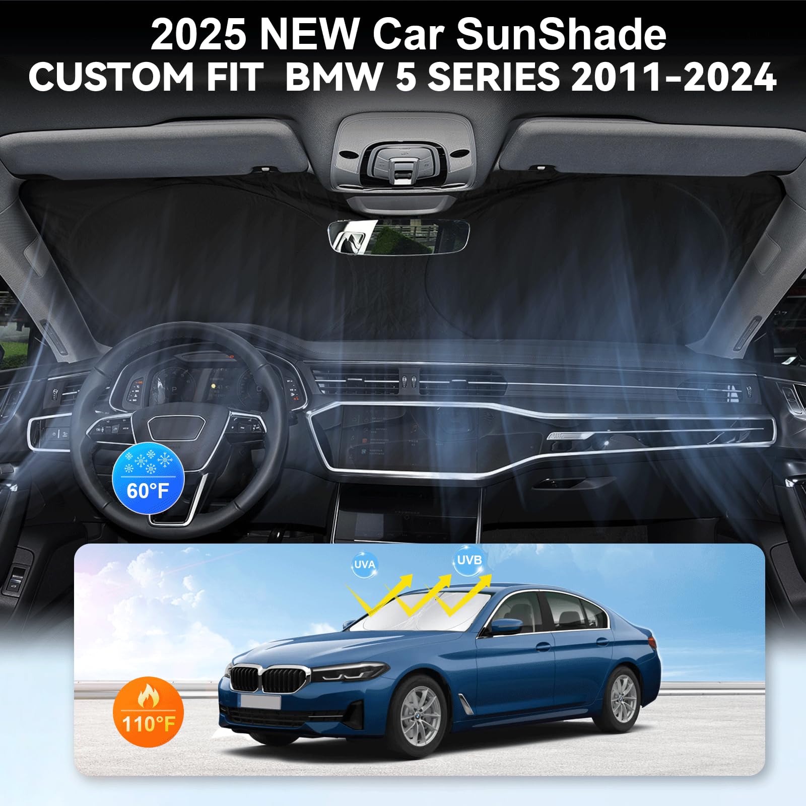 For Bmw 5-Series Windshield Sun Shade Sunshade Custom Fit For Bmw 5 Series G30 G31 2011-2024 2025 Windshield Cover For 530I, 530