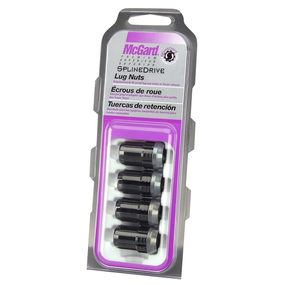 Mcgard 65354Bk Black Splinedrive Lug Nuts (M12 X 1.25 Thread Size) - Set Of 4, 4 Lug Nuts