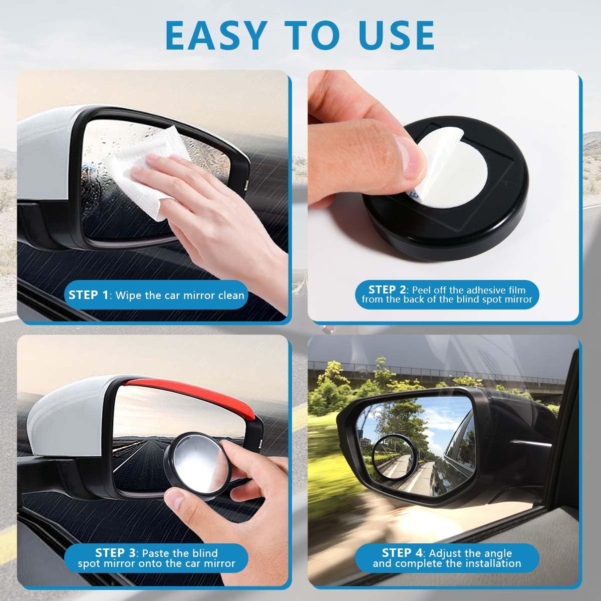 Obtanim 2 Pack Blind Spot Mirror 2 Inch Angle Adjustable Hd Glass Round Side Rear View Convex Mirror Accessories With Frame For