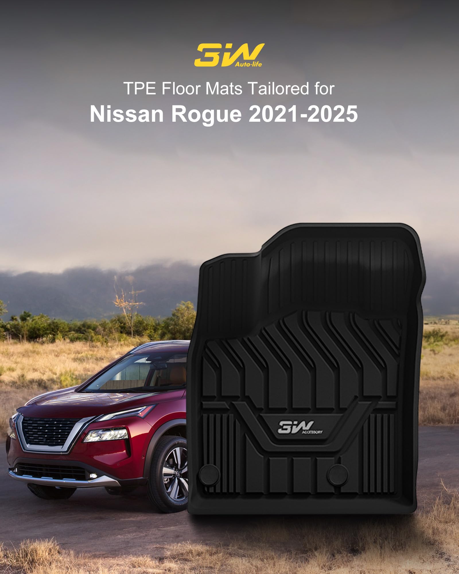 3W Floor Mats For 2021-2023 2024 2025 Nissan Rogue Custom Fit Tpe All Weather Rogue Floor Liner Full Set 1St And 2Nd Row Car Mat