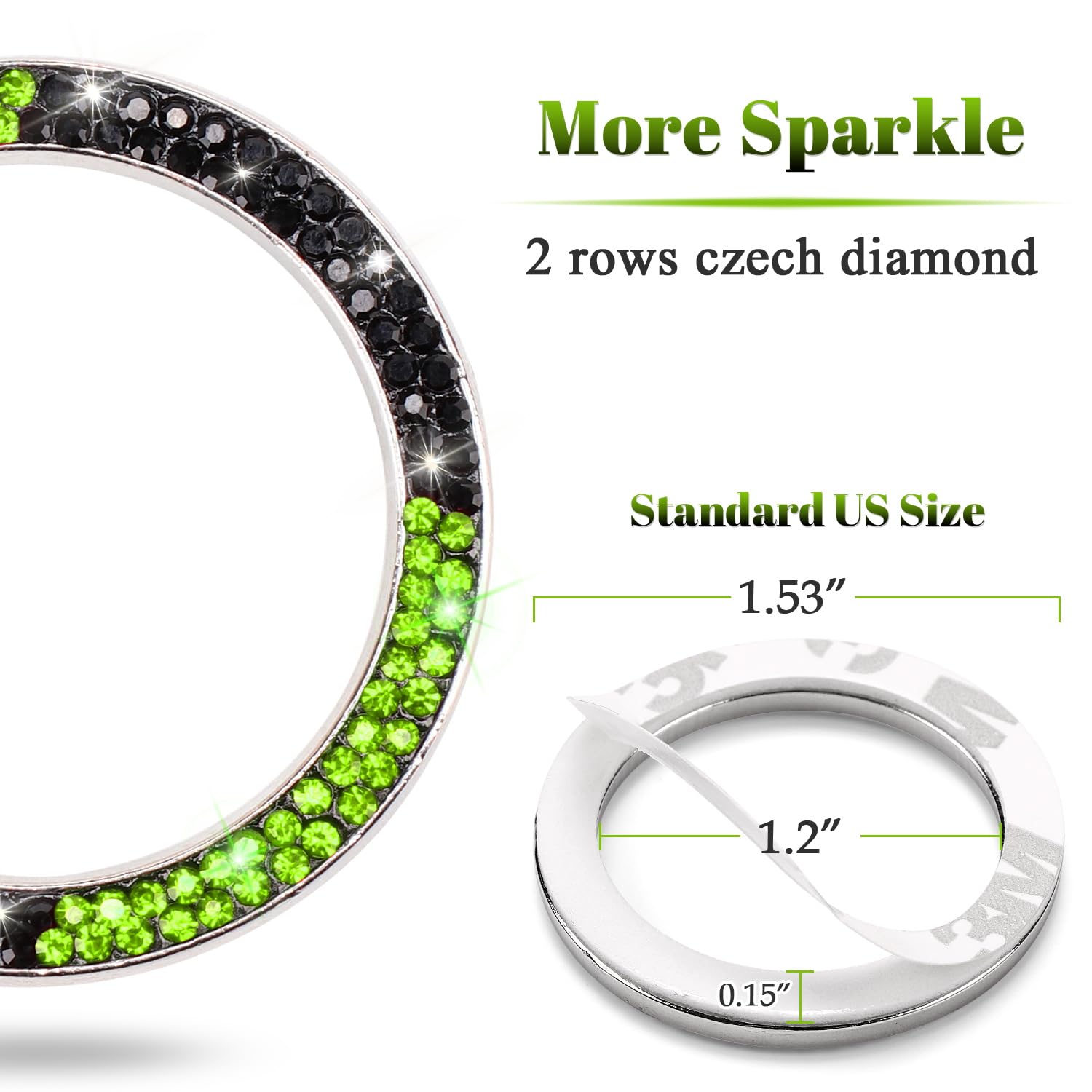 Tobequeen Bling Black Green Push Start Button Cover Emblem Sticker, Crystal Diamond Rhinestone Start Button Ring Car Decor, Gree