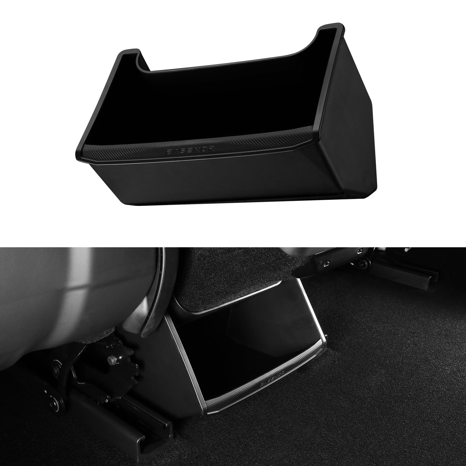 Basenor 2024 2025 Tesla Model 3 Rear Trash Can Center Console Organizer [Carbon Edition] Backseat Storage Box Rear Middle Bin 2N