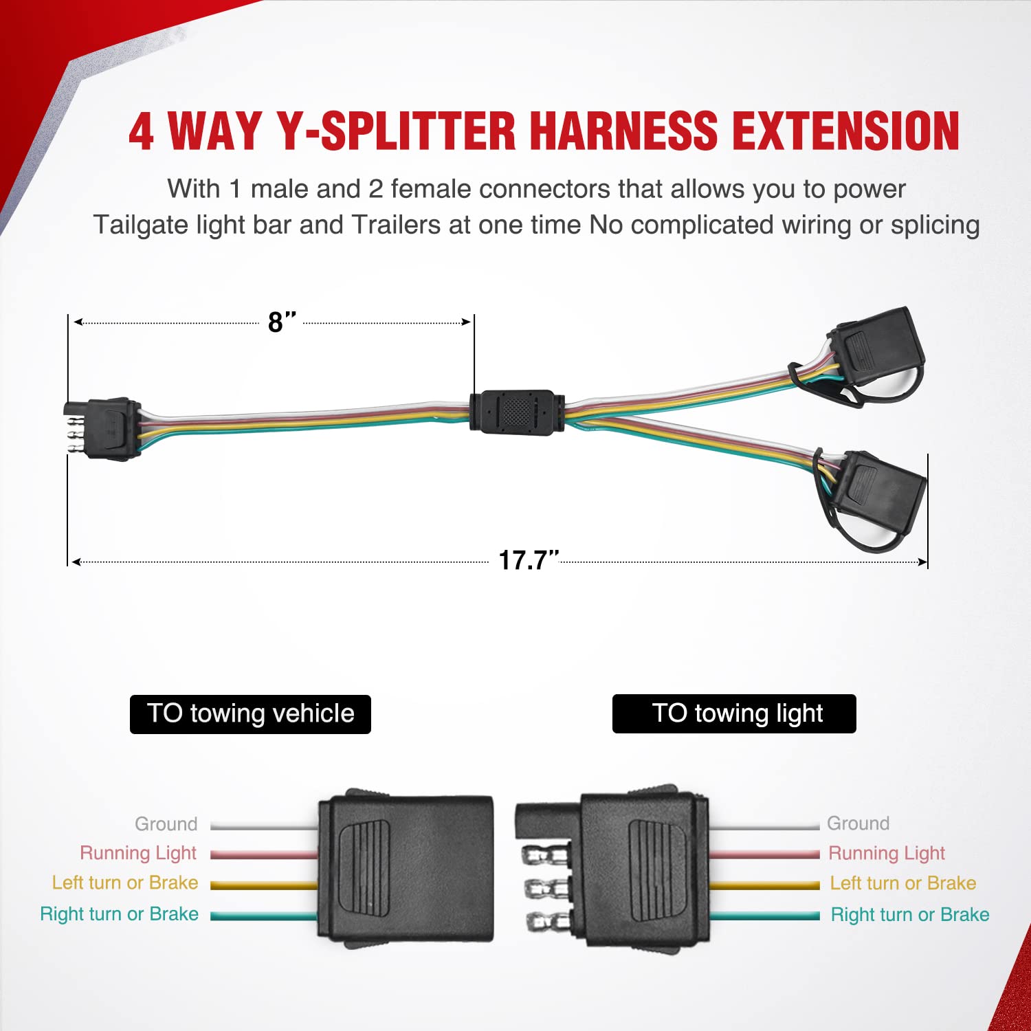 Nilight 3Pcs 60 Inch Truck Bed Light Strip Bundle With Tailgate Bar 60'' Triple Row 504 Led Strip 4 Way Flat Trailer Y-Splitter