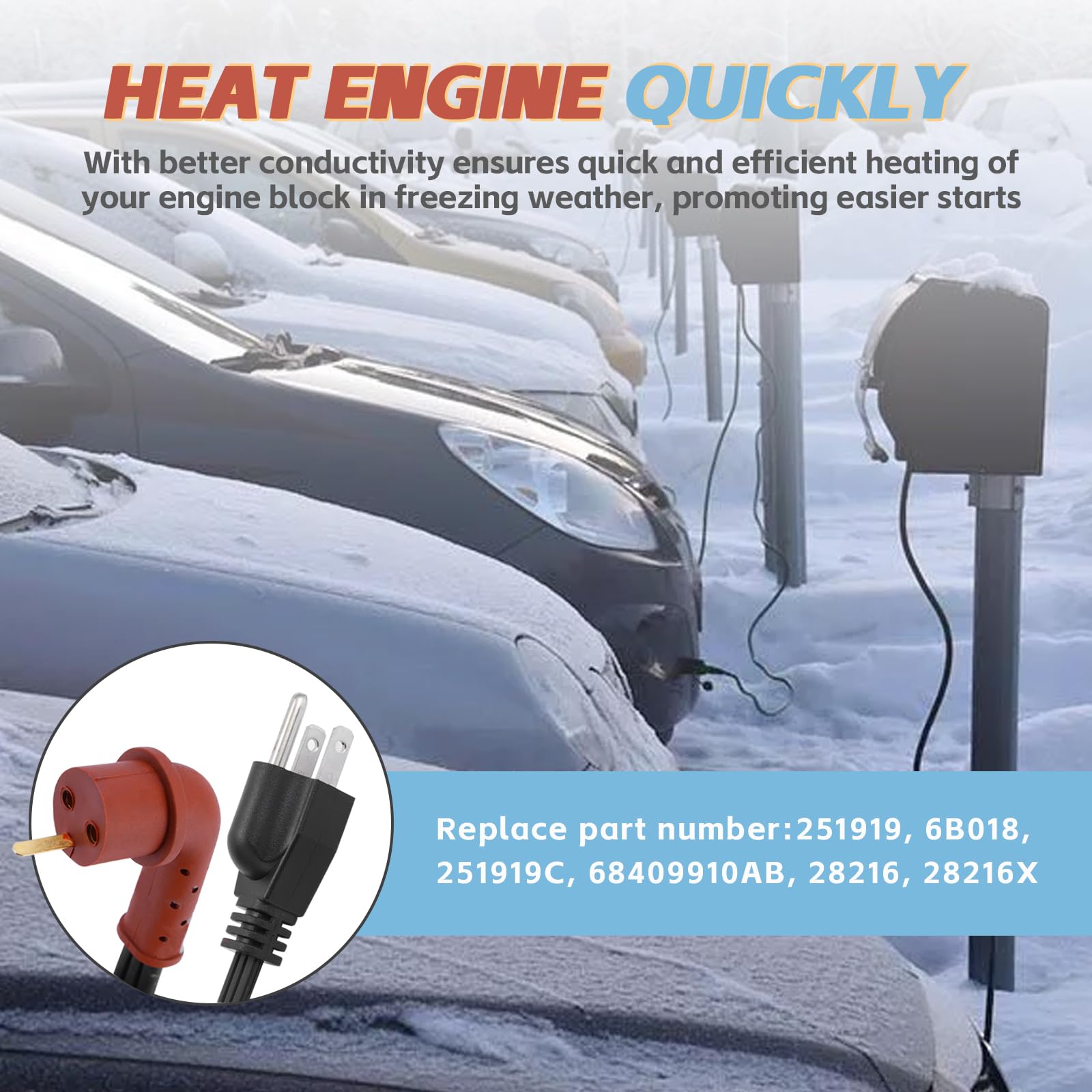 120V Block Heater Cord 251919 for Ford 7.3 6.0 6.4 6.7 L Powerstroke Diesel F250 F350 Dodge Ram Cummins Diesel 5.9, 6.7 L Fits H