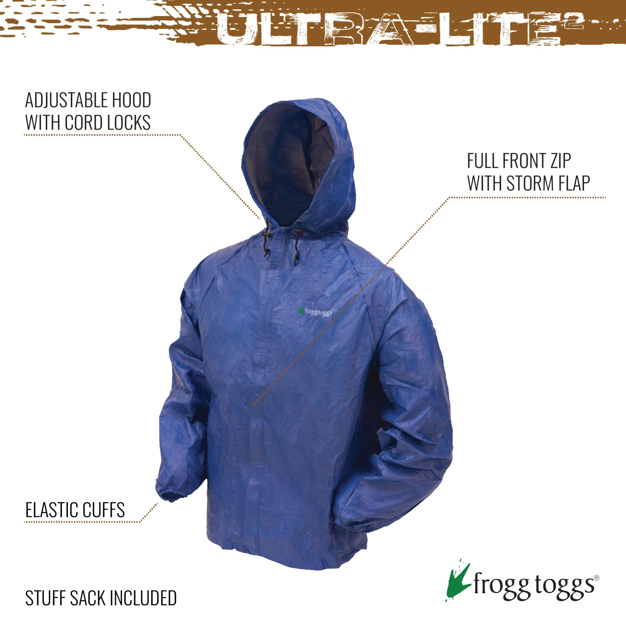 Frogg Toggs Men'S Ultra-Lite2 Waterproof Breathable Rain Jacket, Blue, Xx-Large