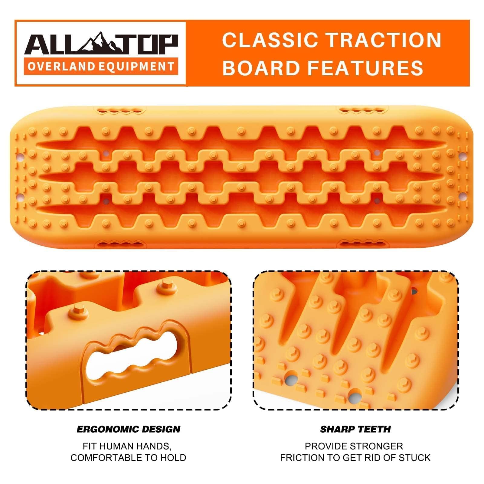 ALL-TOP Recovery Traction Boards 2PCS - Bendable Tire Friction Tracks, Reinforced, Orange, Model ATTM109C, Includes Carry Bag & Mounting Kit