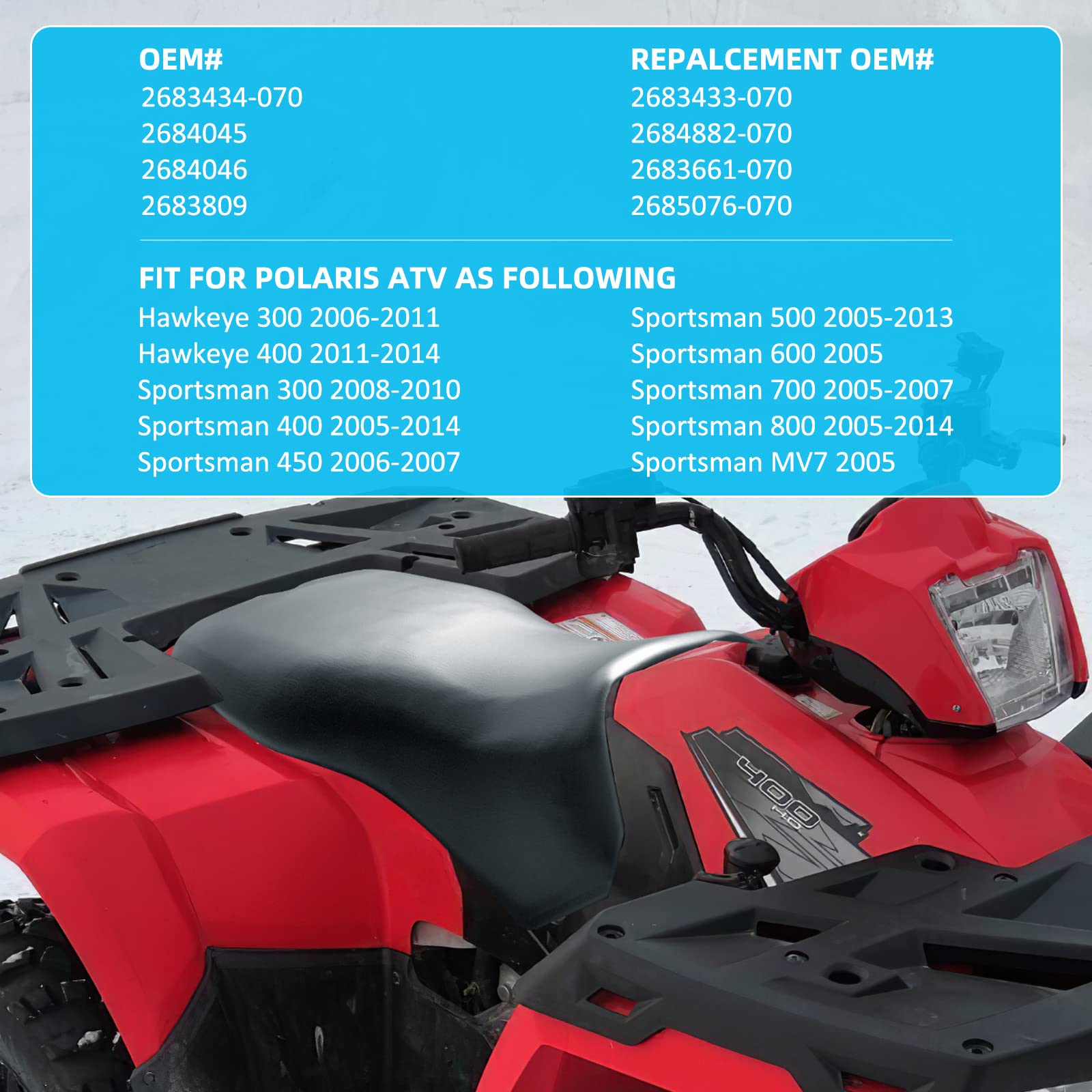 JAVIK Leather Seat Cover for Polaris Sportsman 300 400 450 500 600 700 800, Black, OEM# 2683434-070, Durable Protection 2005