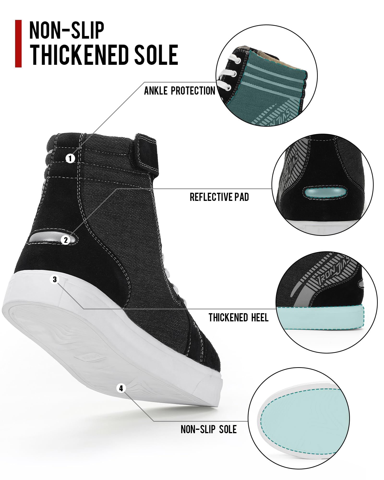 IRON JIA'S Motorcycle Shoes for Men, Anti-Slip, Breathable, Size 11, Black, Model XZ004