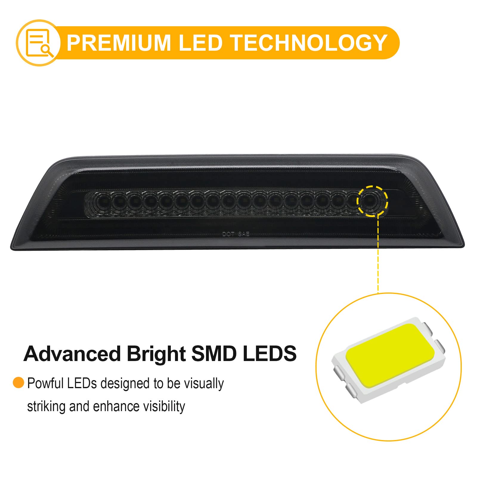 R&F Auto Smoked Lens Strobe Led 3Rd Third Brake Light Replacement For 2016-2023 Tacoma Limited Sr Sr5 Trd Off-Road Trd Pro Sport Roof Cargo Lights Pickup High Mount Stop Lamp (For Double Cab Only)