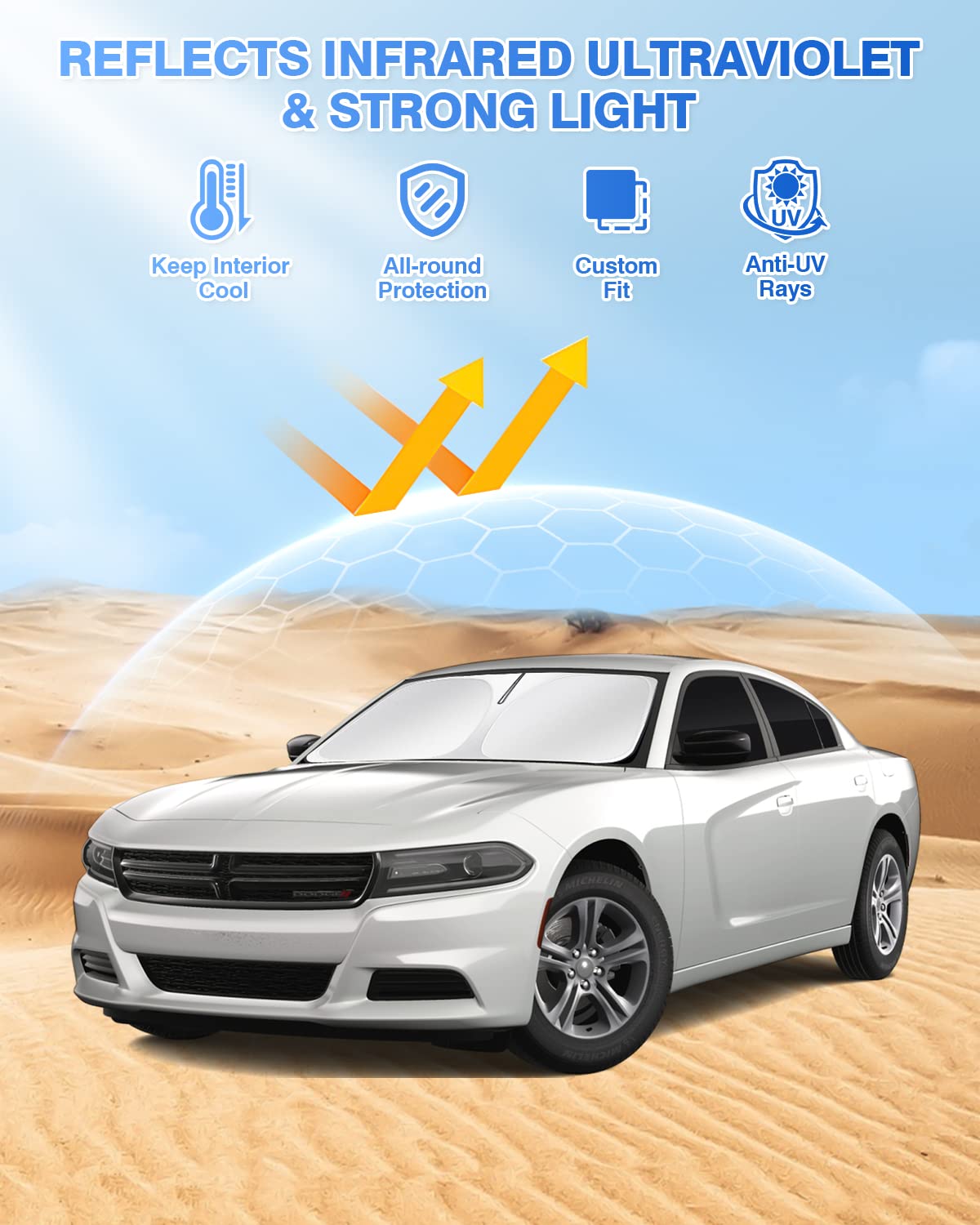 Canvcle Windshield Sun Shade For 2011-2024 Dodge Charger Accessories Sunshade Side Rear Window Shade Cover Sun Visor Shield Priv