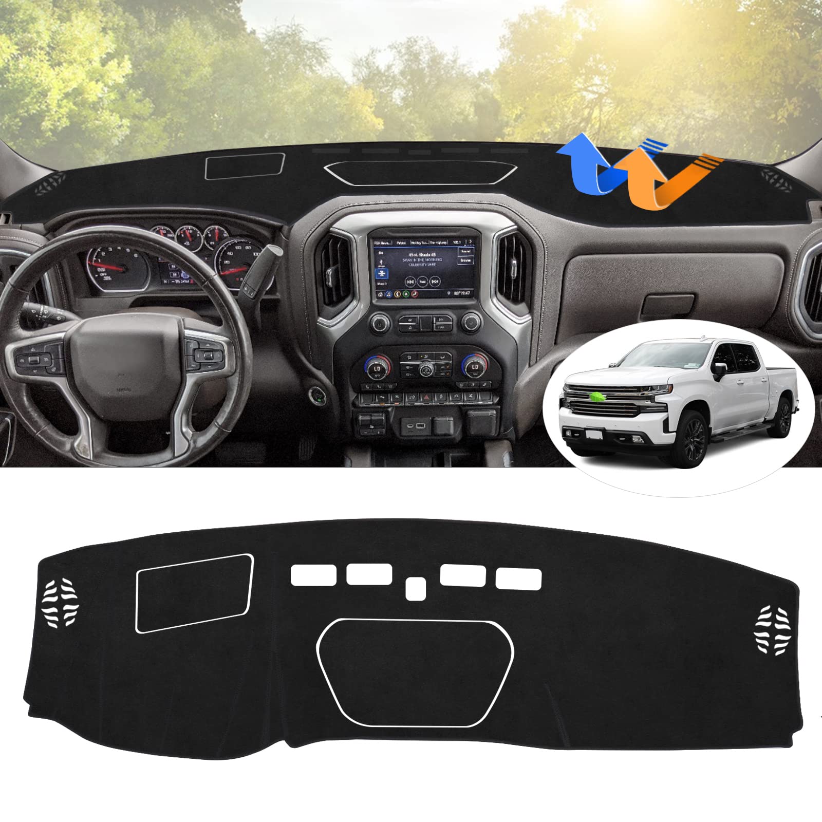 Autorder Dashboard Cover Mat For 2019-2021 Chevy Silverado 1500 2500Hd 3500Hd/2019-2022 Gmc Sierra Accessories Dash Cover Flanne