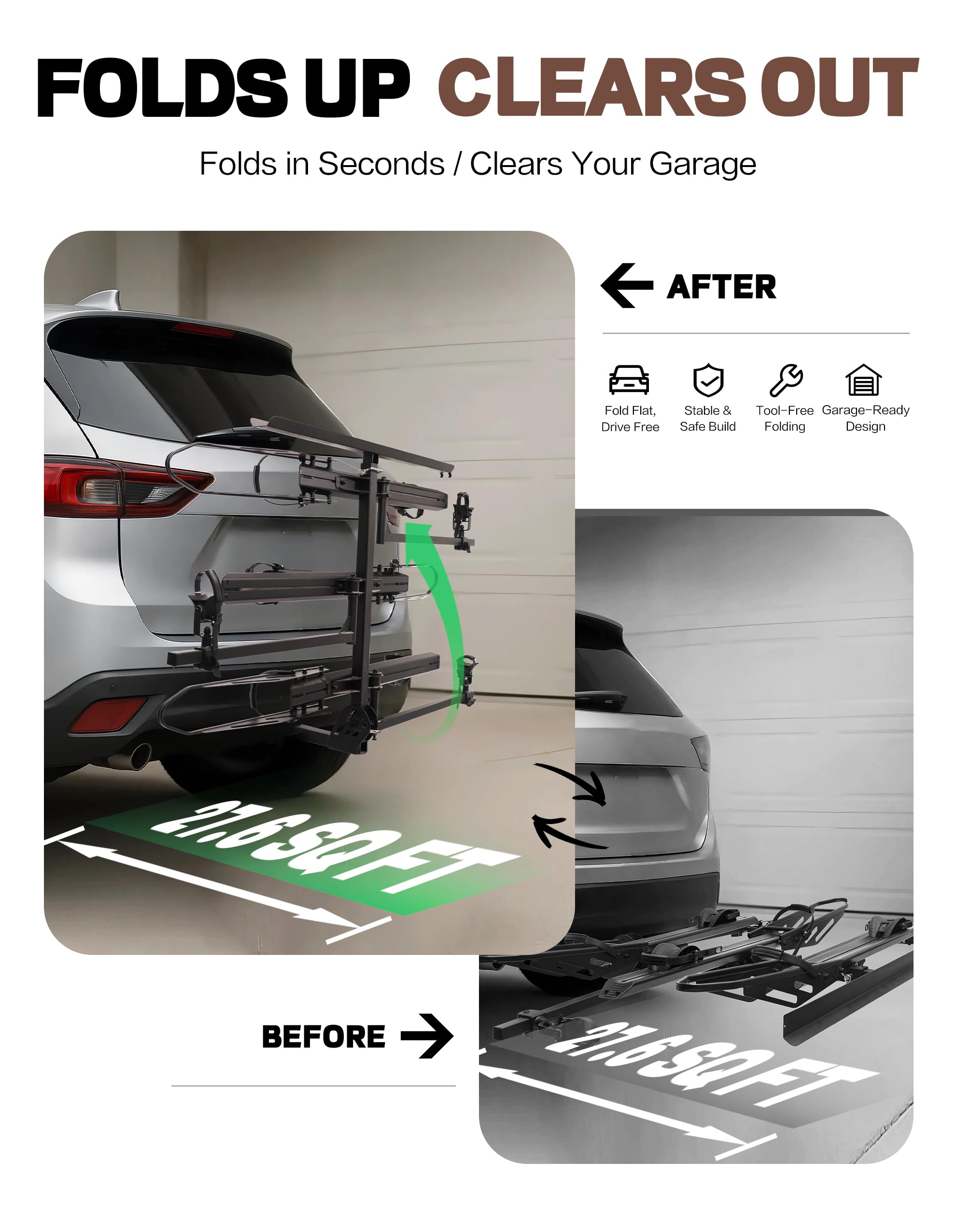 YOUNG ELECTRIC 250LBS. Capacity Foldable Aluminum 3-Ebike Rack with Ramp for Car SUV RV Truck Trailer and Van, 2 Inch Receiver