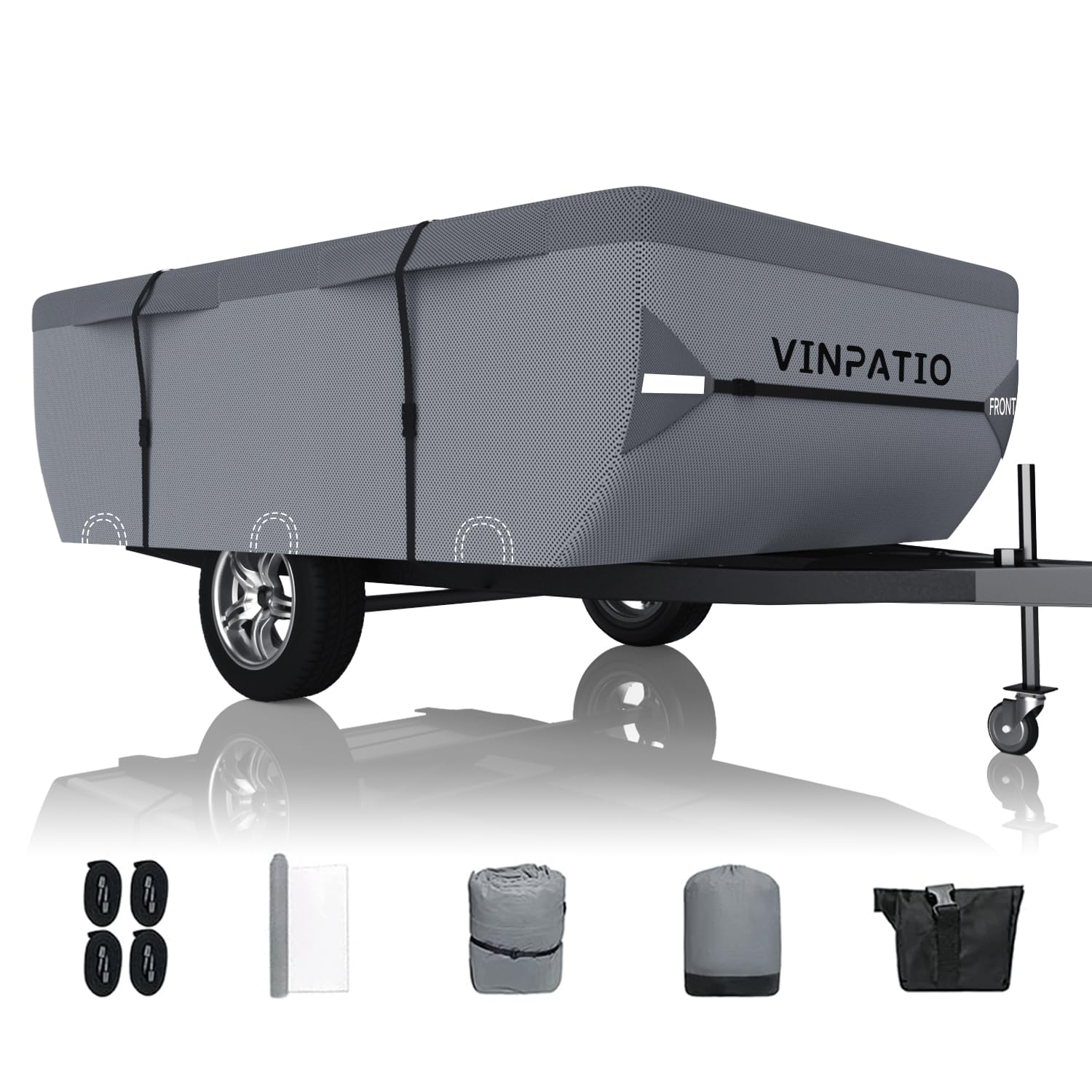 Vinpatio Pop Up Camper Cover, Folding Camper Tent Trailer Cover Fits 14'-16' Trailers, Waterproof & Anti-Uv Pop-Up Camper Cover