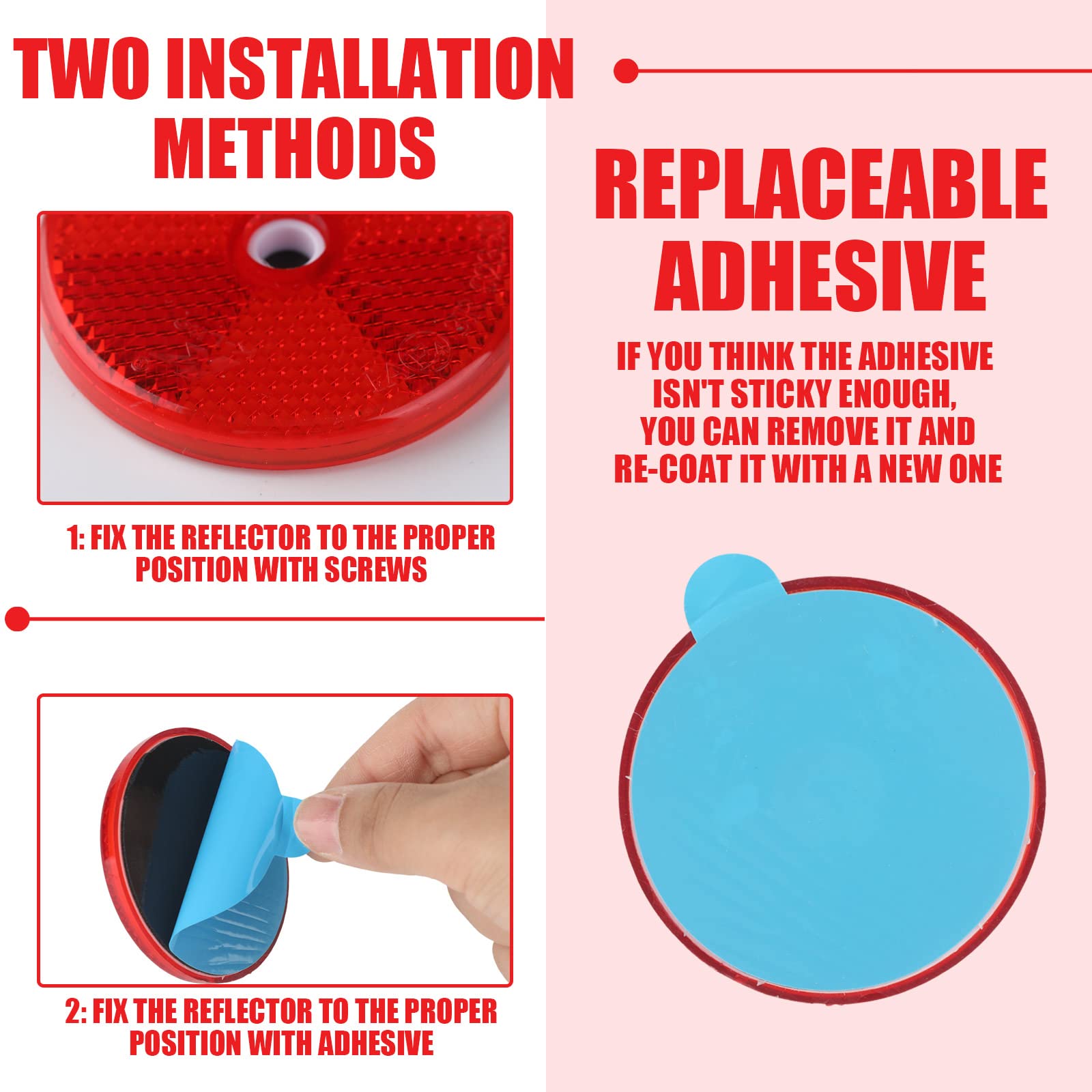 16 Pack Front Reflector Round Reflector For Driveway Fence Gate Posts Trailers Safety Reflectors With Center Mounting Holes Automobiles Boats Mailboxes Reflector (Red)