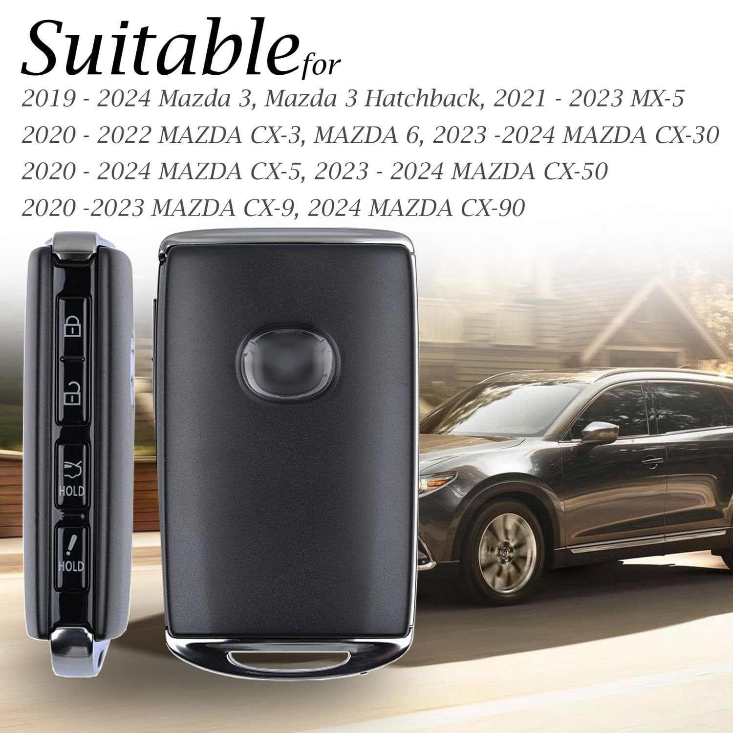 Vitodeco Genuine Leather Smart Key Fob Case Cover Protector Compatible With Mazda 3, Mazda 3 Hatchback, Mazda 6, Cx-5, Cx-50, Cx-3, Cx-30, Cx-9, Cx-90 2020-2025, Cx-70 2025 (4-Button, Brown)