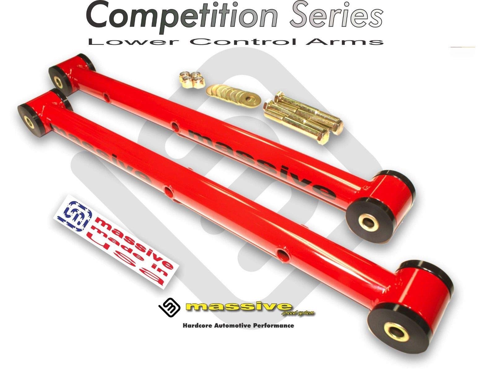 Made In Usa Mirror Red Competition Series Upper Lower Control Arm Kit With Brace Compatible With 64-67 Gm A Body Gs 350 455 Skylark Chevelle El Camino Monte Carlo Cutlass 442 Le Mans Gto