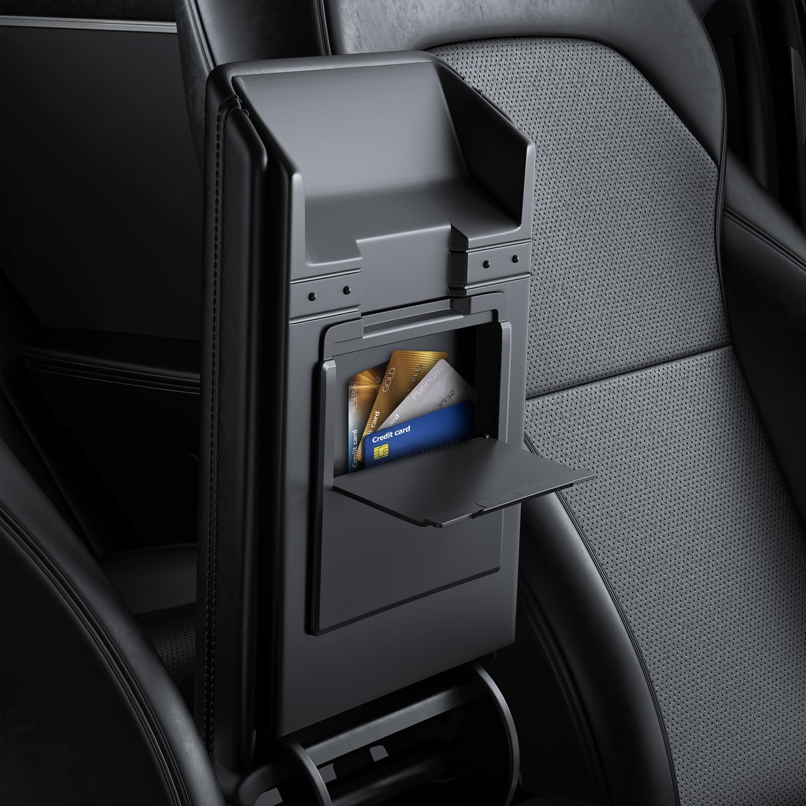 Basenor 2025 2024 Tesla Model 3 Armrest Hidden Storage Box (Carbon Fiber Design) Center Console Armrest Secret Compartment Organ