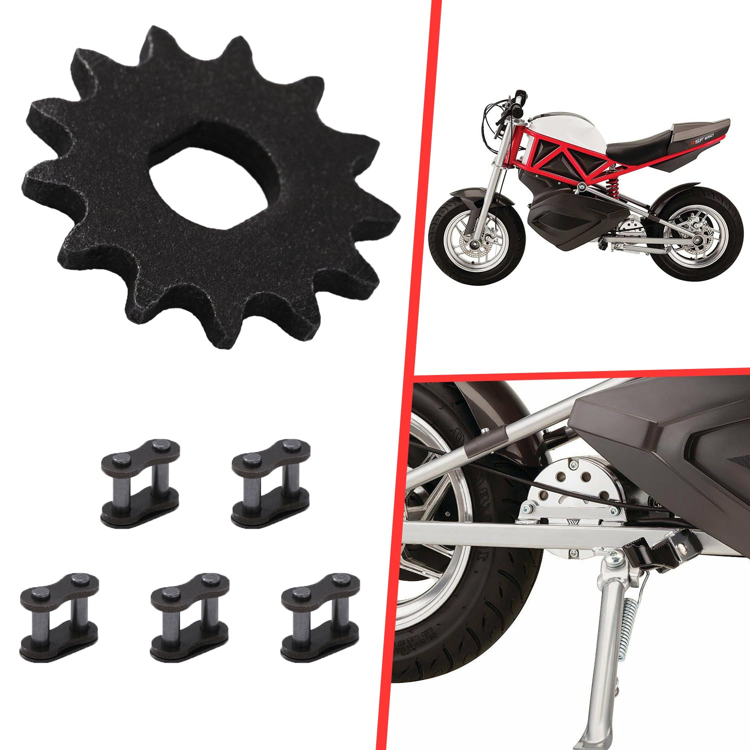 KAMIER Upgraded 25H Chain 13T Teeth Motor Sprocket Master Link Replacement for Razor MX500 MX650 SX500 Mcgrath Dirt Rocket Bike