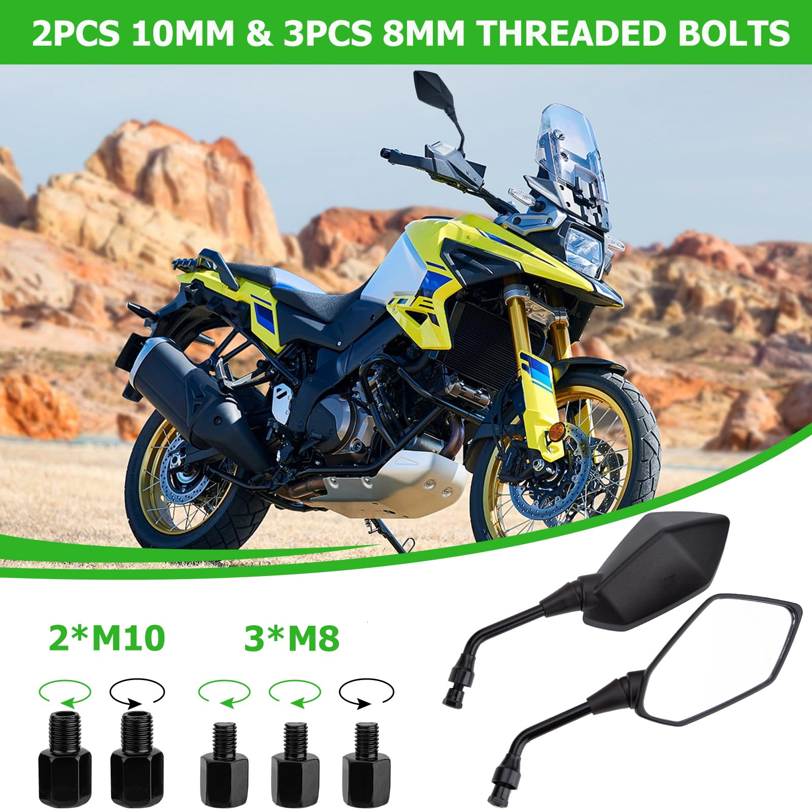 Cicmod Motorcycle Rear View Side Mirrors With M8 M10 Threaded Bolts For Motorcycle, Scooter, Atv, Dirt Bike, Cruiser