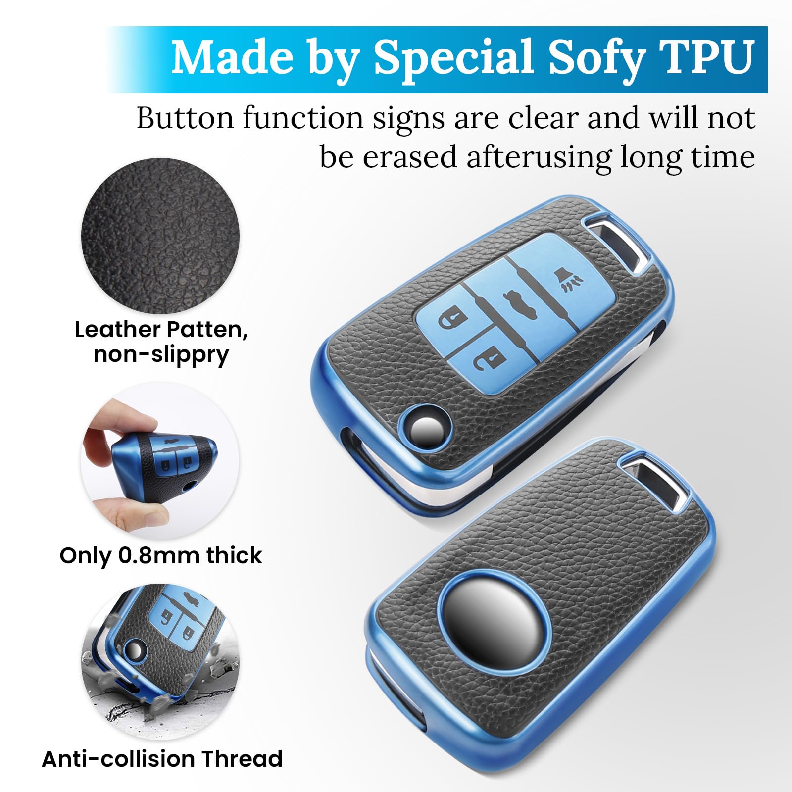 Ctrinews For Chevy Key Fob Cover With Carbon Fiber Style Belt Keychain,Upgraded Tpu Surface Grain Key Case For Cruze Equinox Mal